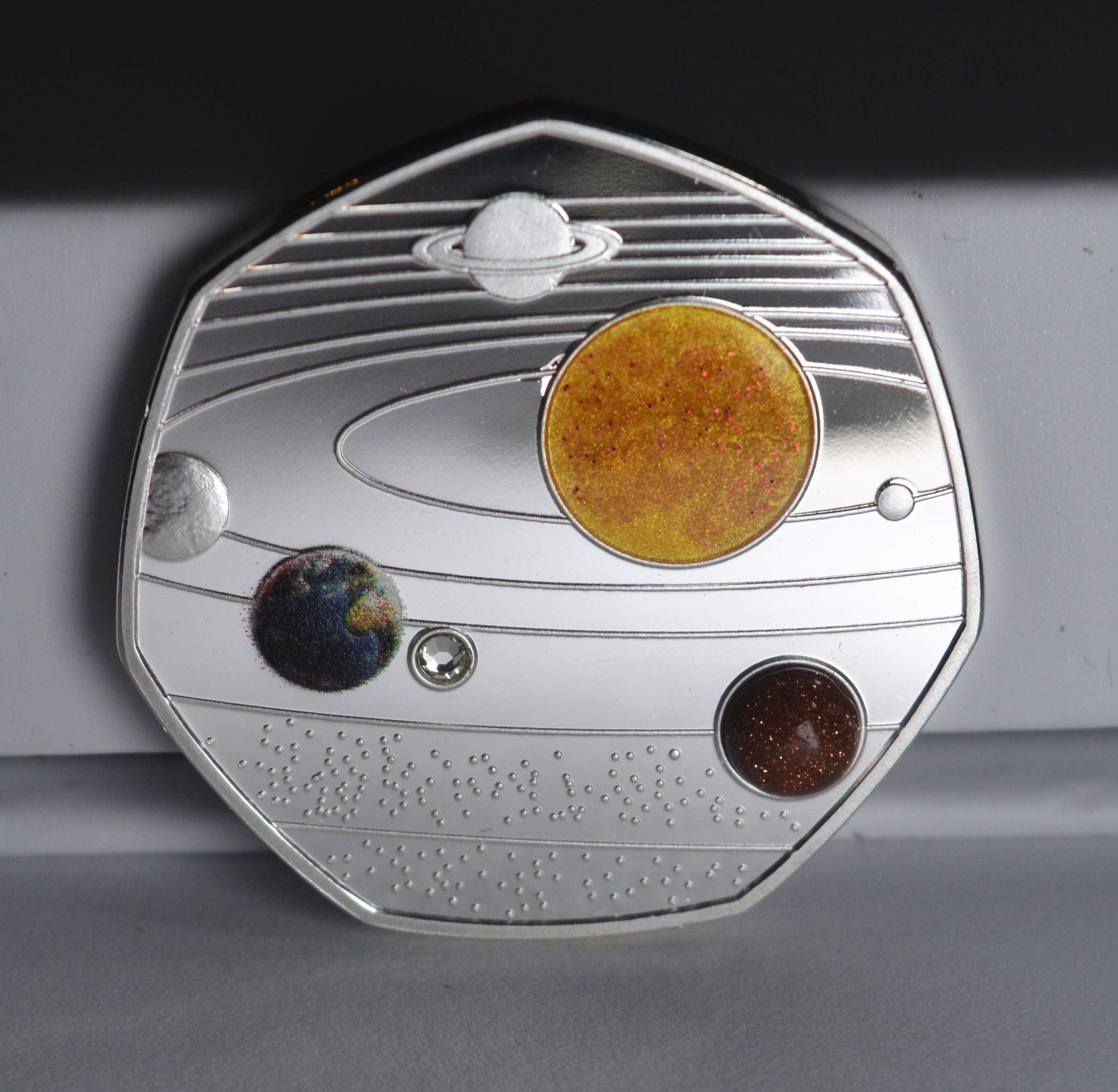 The Commemorative Coin Company Silver Our Solar System .999 Commemorative With Colour, Gemstone And Crystal. Planets/Stars/Sun/Moon Space/Universe Earth/Venus/Mars