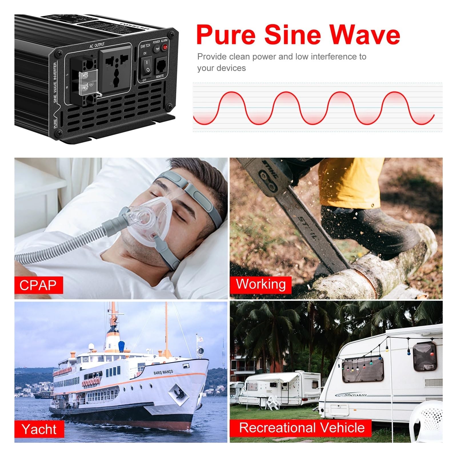 2000W Pure sine Wave Solar Power Inverter DC 12V 24V 48V to AC 110V 220V LCD Display(48V_110-120V)