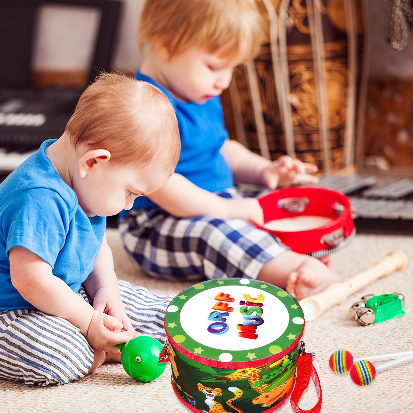Tamburo per 8 Pollici con Bacchette Set di Strumenti Musicali Percussioni Educativo Giocattolo Musicale per Sviluppo Ritmo e Concentrazione Regalo Piccoli