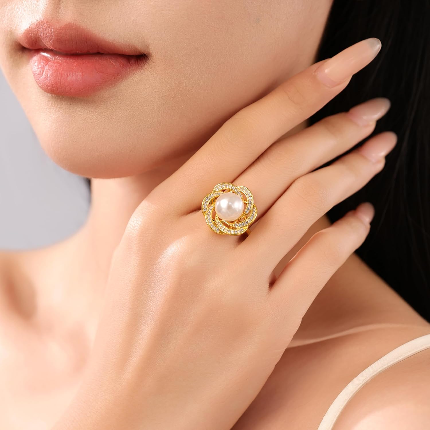 Gold Pearl Rings for Women: Baroque Pearl Ring with Adjustable Design - 18K chunky gold Ladies rings - Statement Fashion Ring Jewelry for Women - Image 4