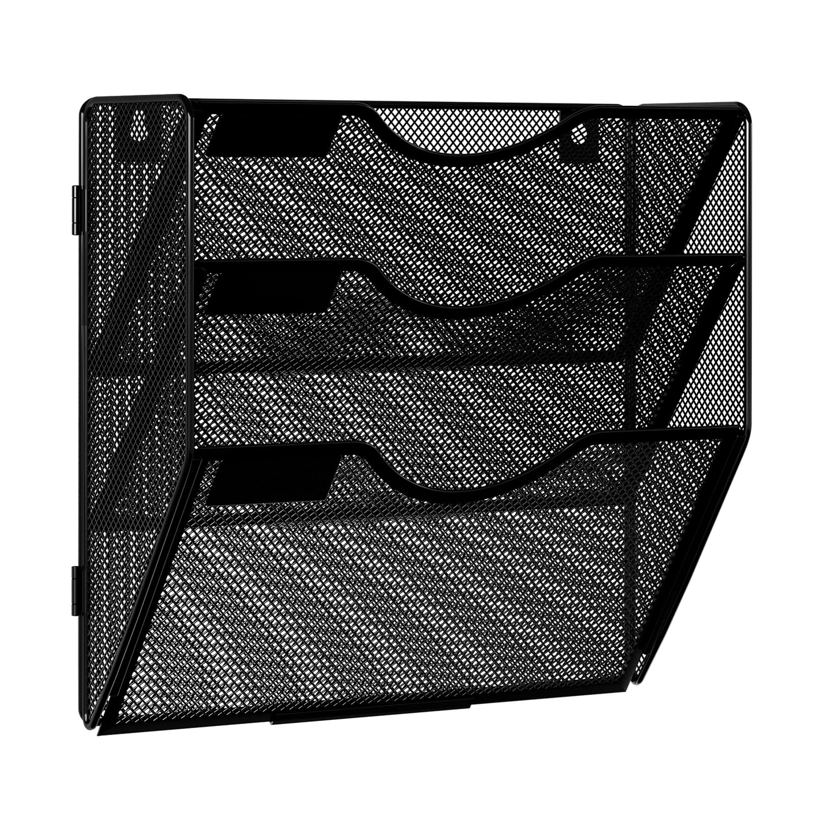 Organizer Documenti da Parete 3 Livelli con Portariviste A4 - Metallo Schedario Ufficio Multifunzione, Portabrochure per Casa e Scuola - Nero