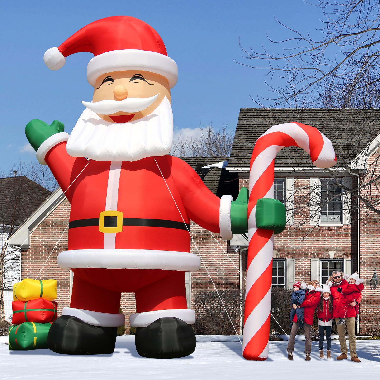 33FT Giant Inflatable Santa Claus for Christmas - with Gift Box & Candy Canes, (1100w UL Blower), (Commercial Grade Oxford) Blow up Large Santa for Yard Lawn Holiday Xmas Party Outdoor Decorations