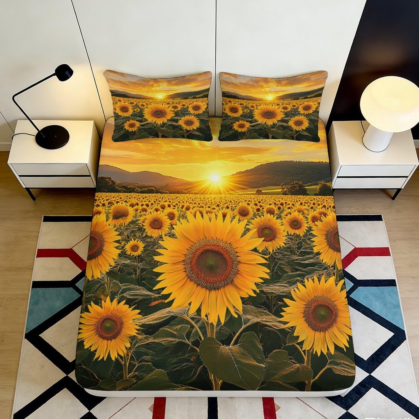 Dhbaneiok Style-10 3D Printed Sunflower Sunrise Fitted Sheet Microfiber Soft Breathable Sunflower Sunset Bed Cover For Bedroom Dorm Decor 90X200x25cm