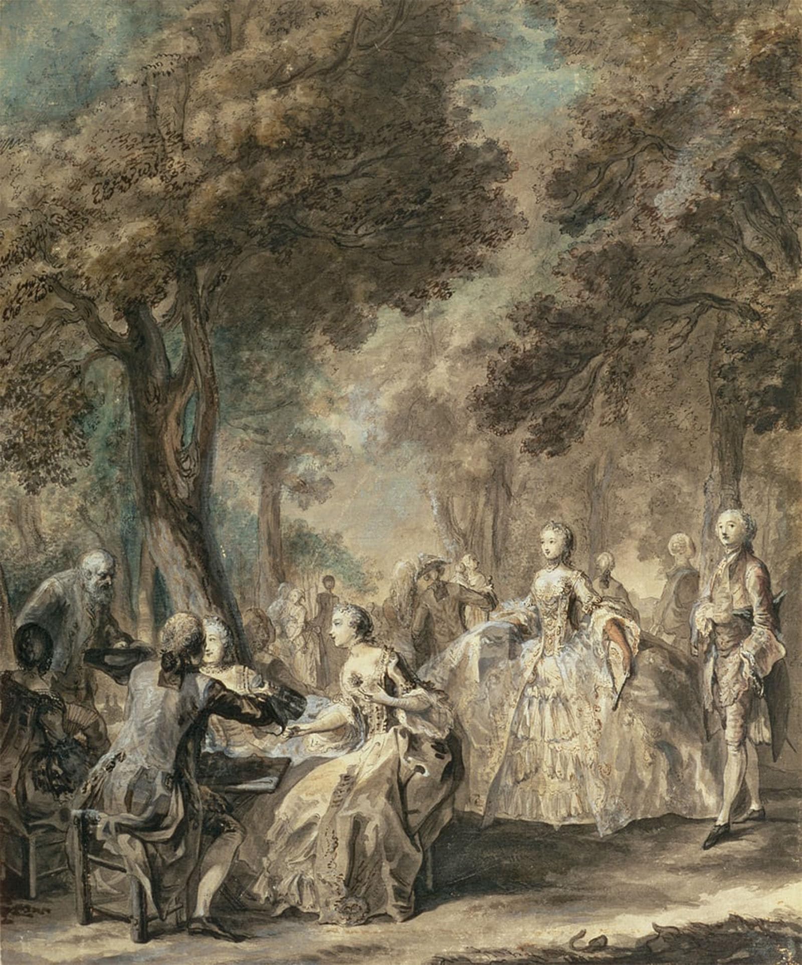 SERENDIPITP Abstract Painting Mural Print Picture Wall Decor Painting Parisians Out for a Walk by Gabriel De Saint Aubin Vintage Wall Artwork for Home Decor 60x90cm