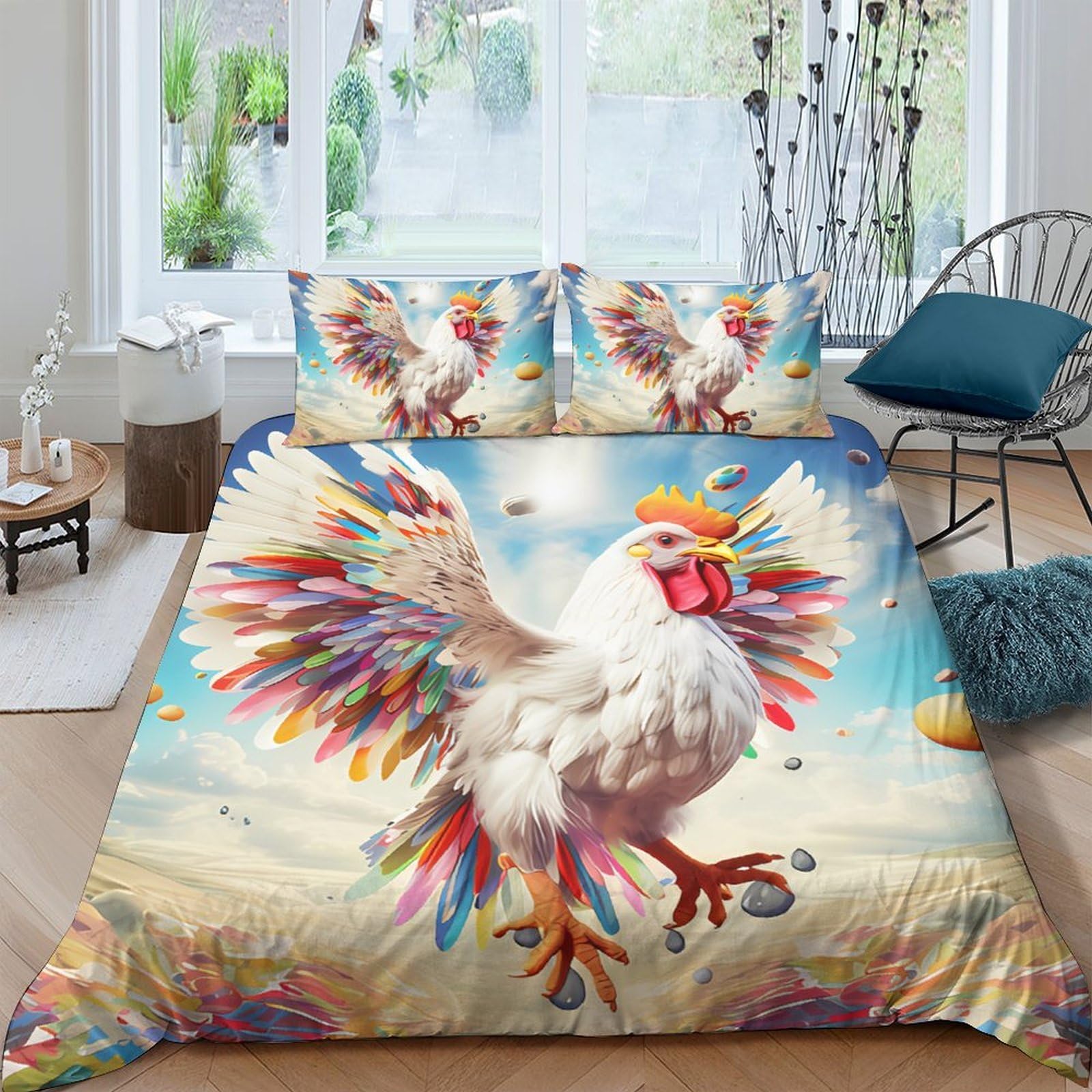 Ctjqhvkz Style-10 3D Printed Colourful Rooster Fitted Sheet Microfiber Soft Art Bed Sheet For Bedroom Guest Room Decor Single（135X200cm）