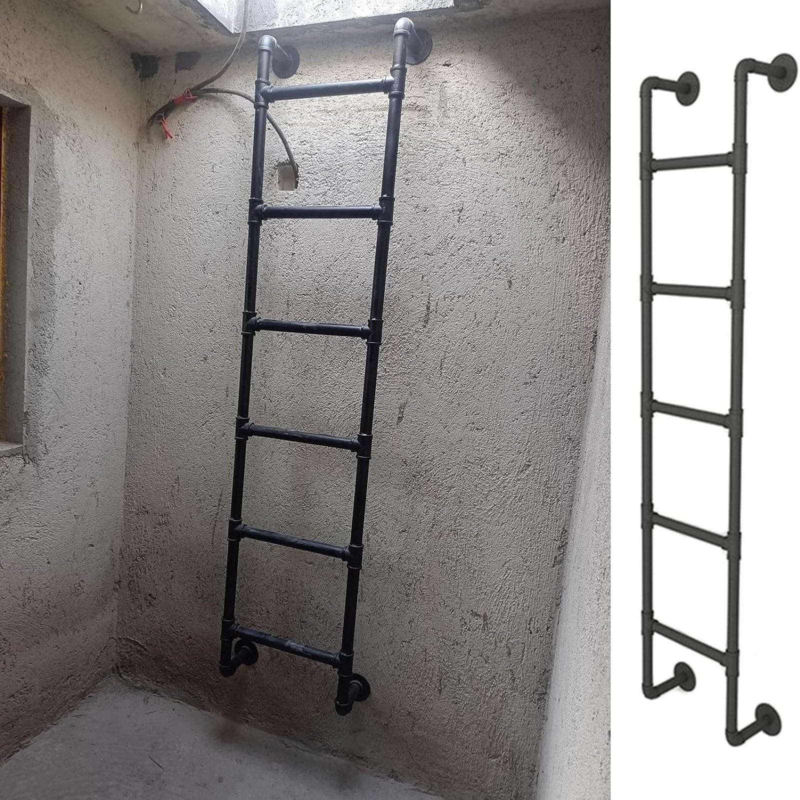Czarna drabina ewakuacyjna z piwnicy, przemysłowa drabina ścienna z rur żeliwnych do strychu, łóżka piętrowego, kampera, tarasu, akademika, studni przeciwpożarowej, udźwig 330 funt