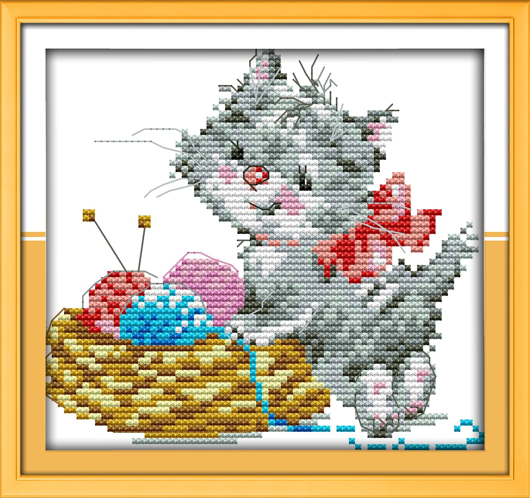 Amazon | OWN4B クロスステッチ刺繍キット図案印刷、11ct 子猫の編み物