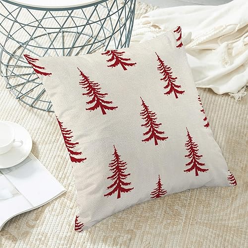 Miniatura 4 de Juego de 2 fundas de almohada de Navidad de 16 x 16 pulgadas, color blanco y rojo, decoración de árbol de Navidad, para invierno, Navidad,