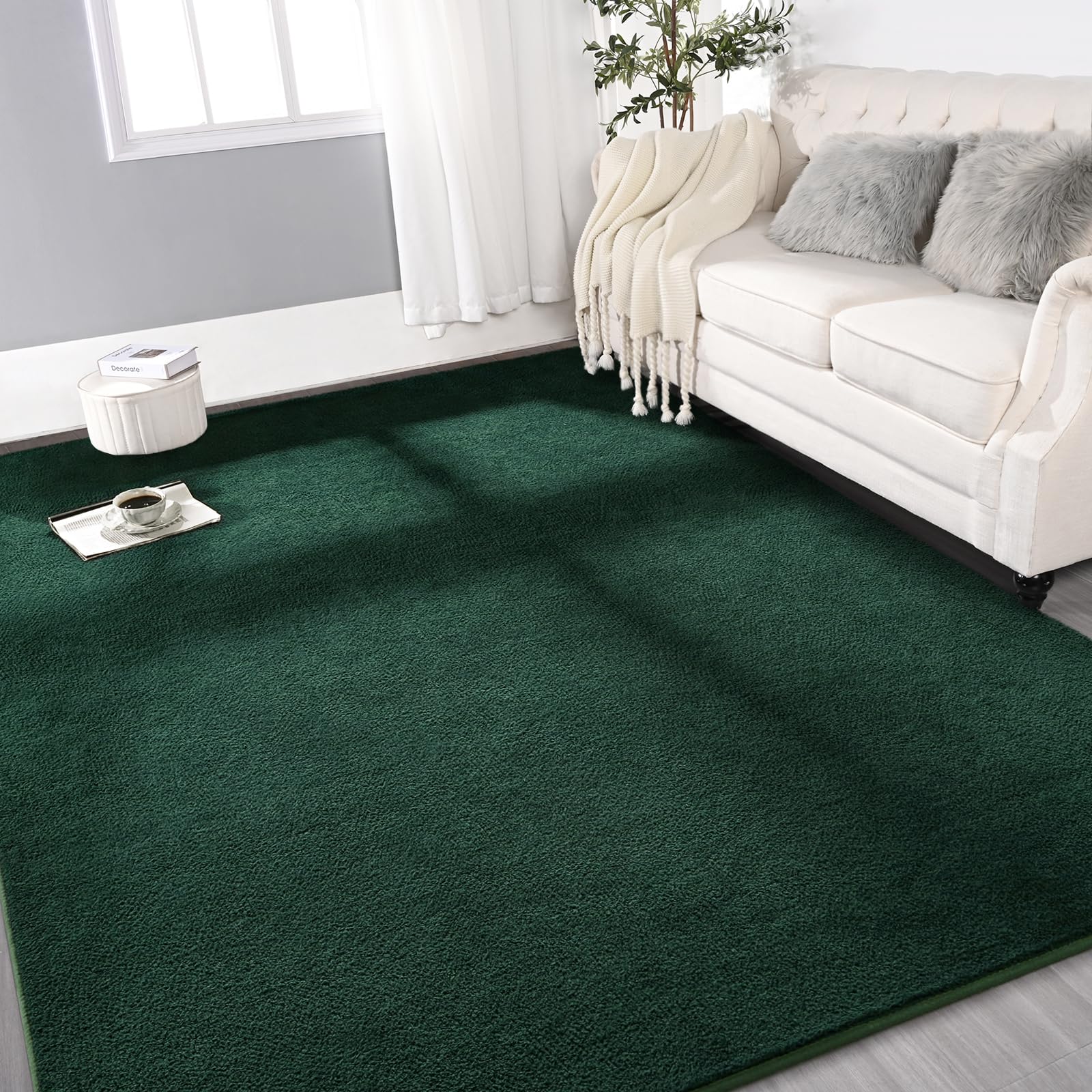 Gifeas Large Ultra Soft Modern Area Rugs for Living Room Bedroom, 6x9 Feet Deep Green Thickened Memory Foam Indoor Solid Minimalist Carpets, Non-Slip