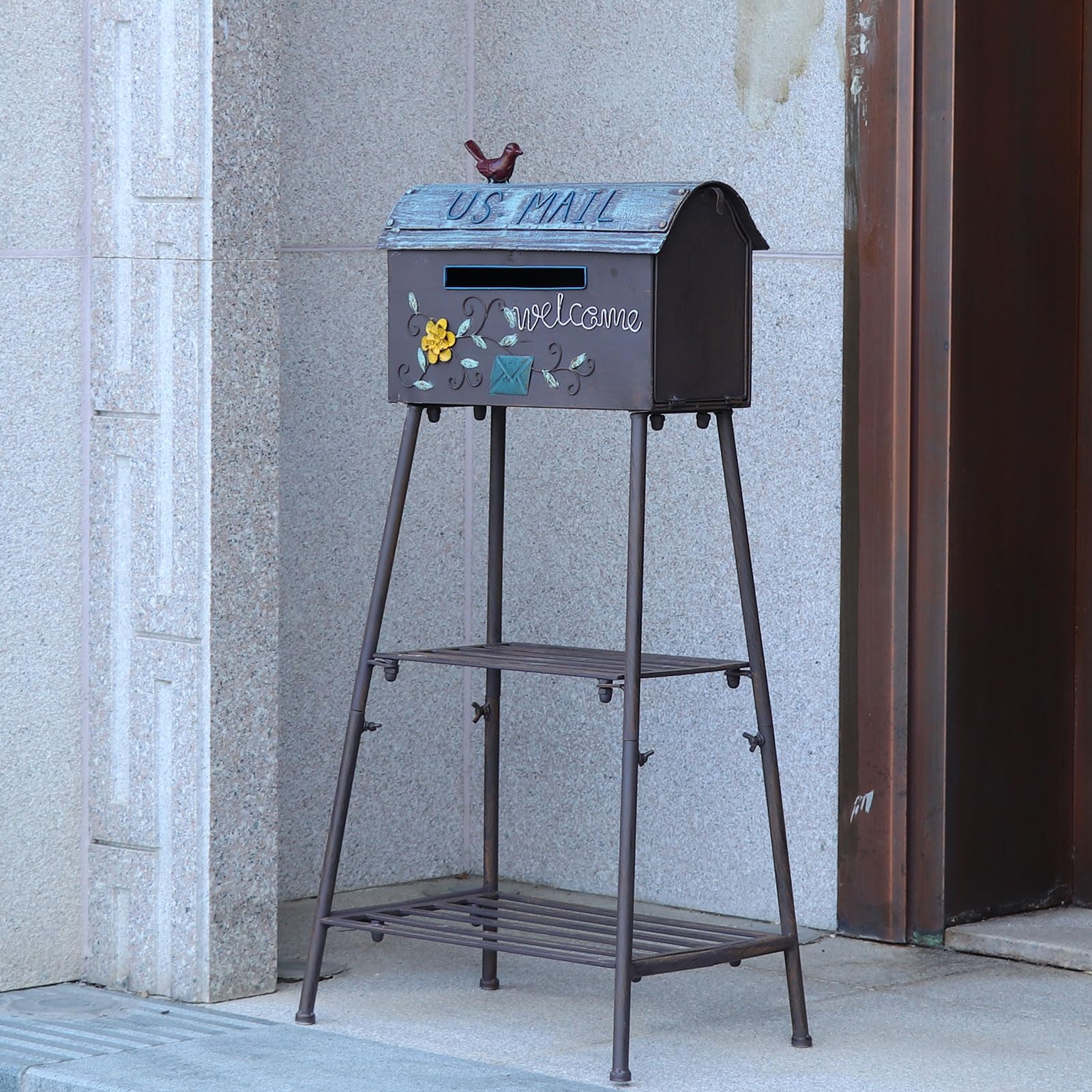 MEIYIHUI Metal Mailbox and Plant Stand Combination