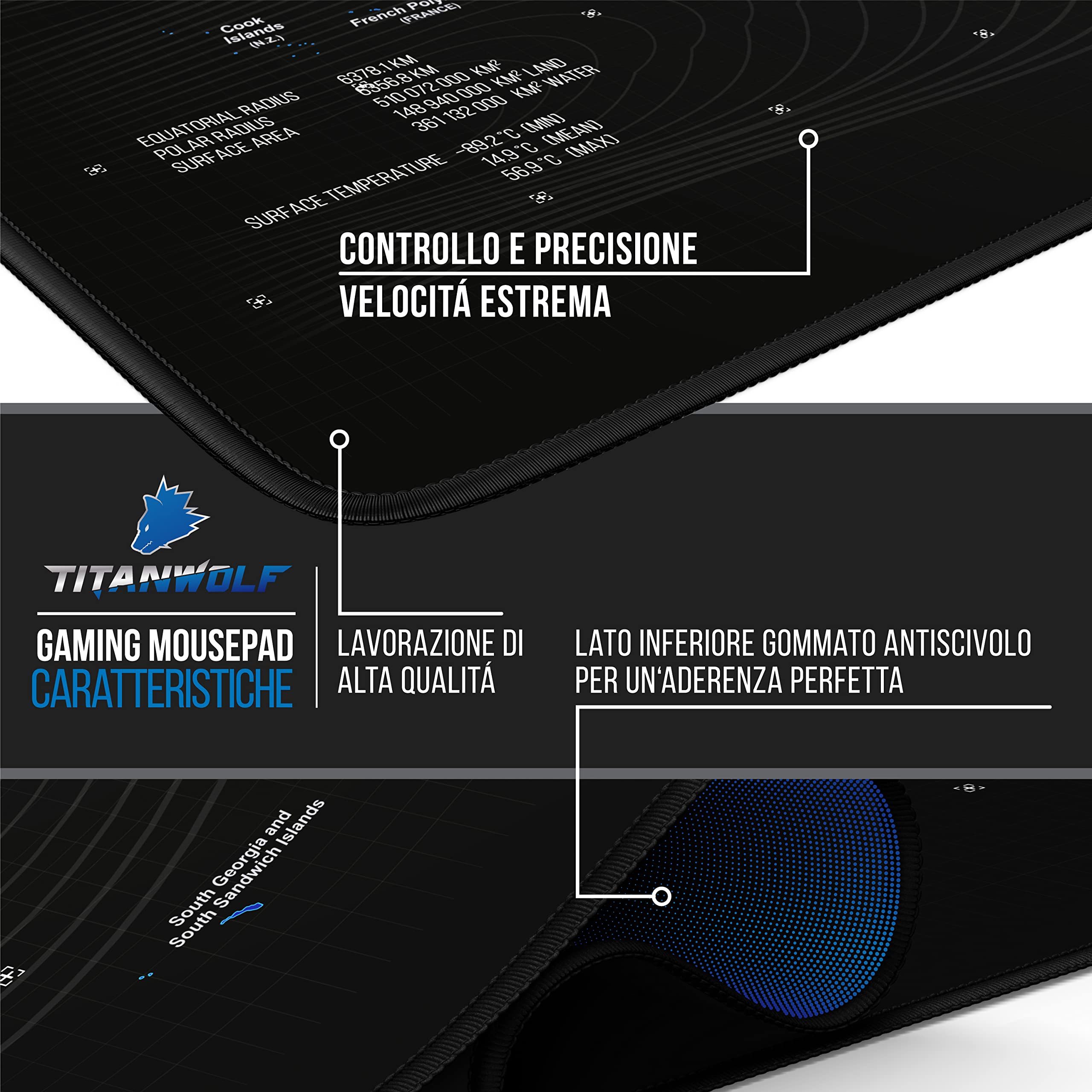 TITANWOLF - Grande Tappetino Mouse da Gioco - XXXL Oversize Mousepad - Dimensione 1200x600mm - XXL Formato Oversize da scrivania e Tavolo - per Mouse e Tastiera - Mappa del Mondo