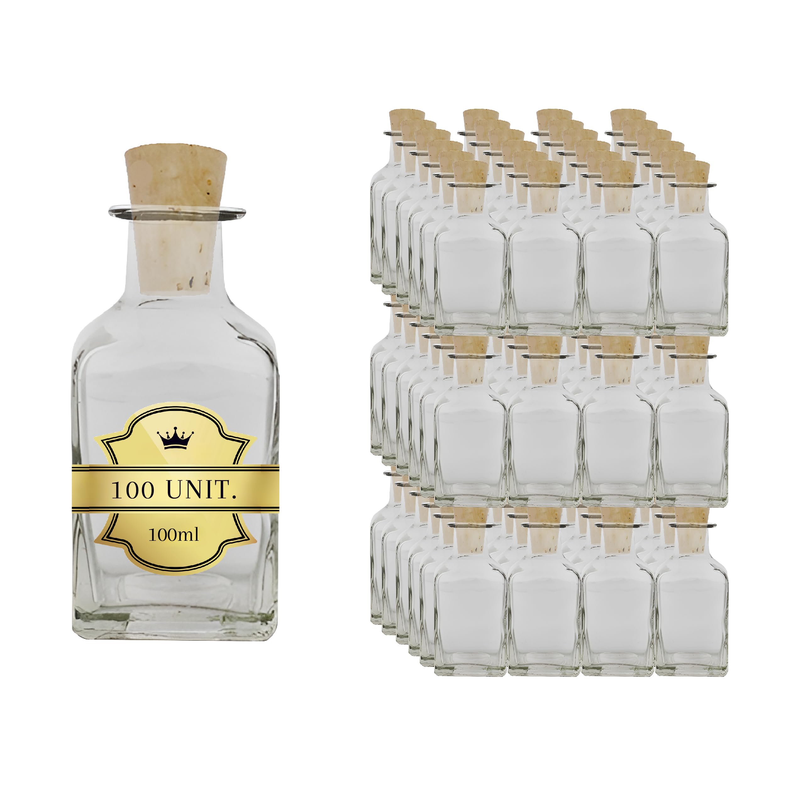 100 bottiglie quadrate in vetro, 100 ml, con tappo in sughero, mini bottiglia per liquori, Whiskey, Rum, vino - boccetta di pozione magica, ideali per campioni e ricordi