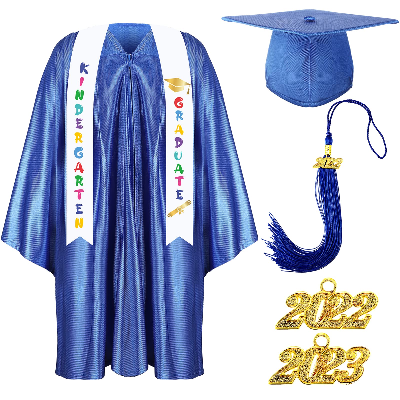 Foaincore2025 Year Preschool and Kindergarten Graduation Gown Cap Tassel Set with 2025 Charm Printed Stole Grad Gift