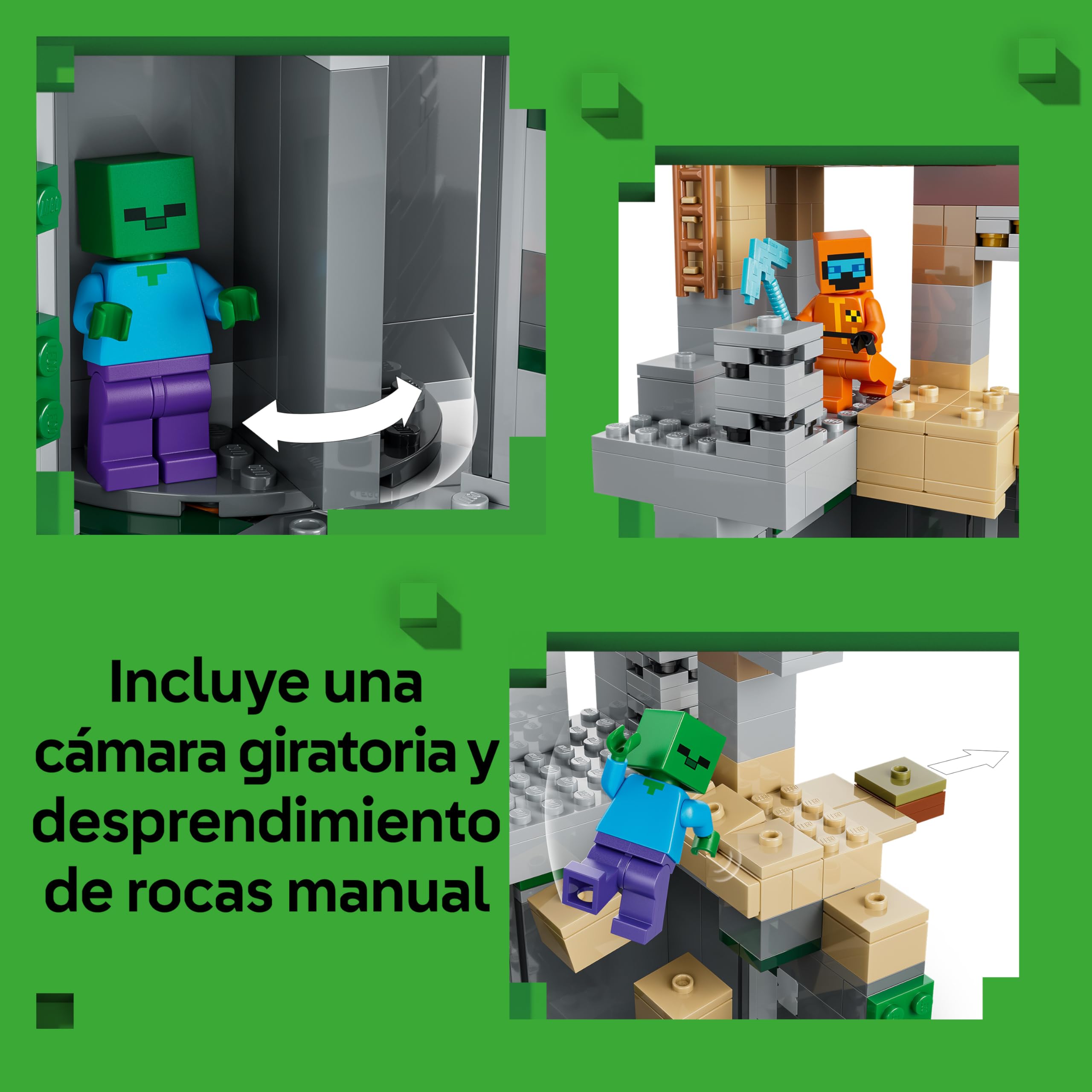 LEGO Minecraft La Mazmorra de Zombis - Juguete Interactivo con Minifigura de Errante, 3 Figuras de Zombis, Limo y Mesa de Trabajo - Regalo Gamer para Niños y Niñas de 8+ Años – 21587