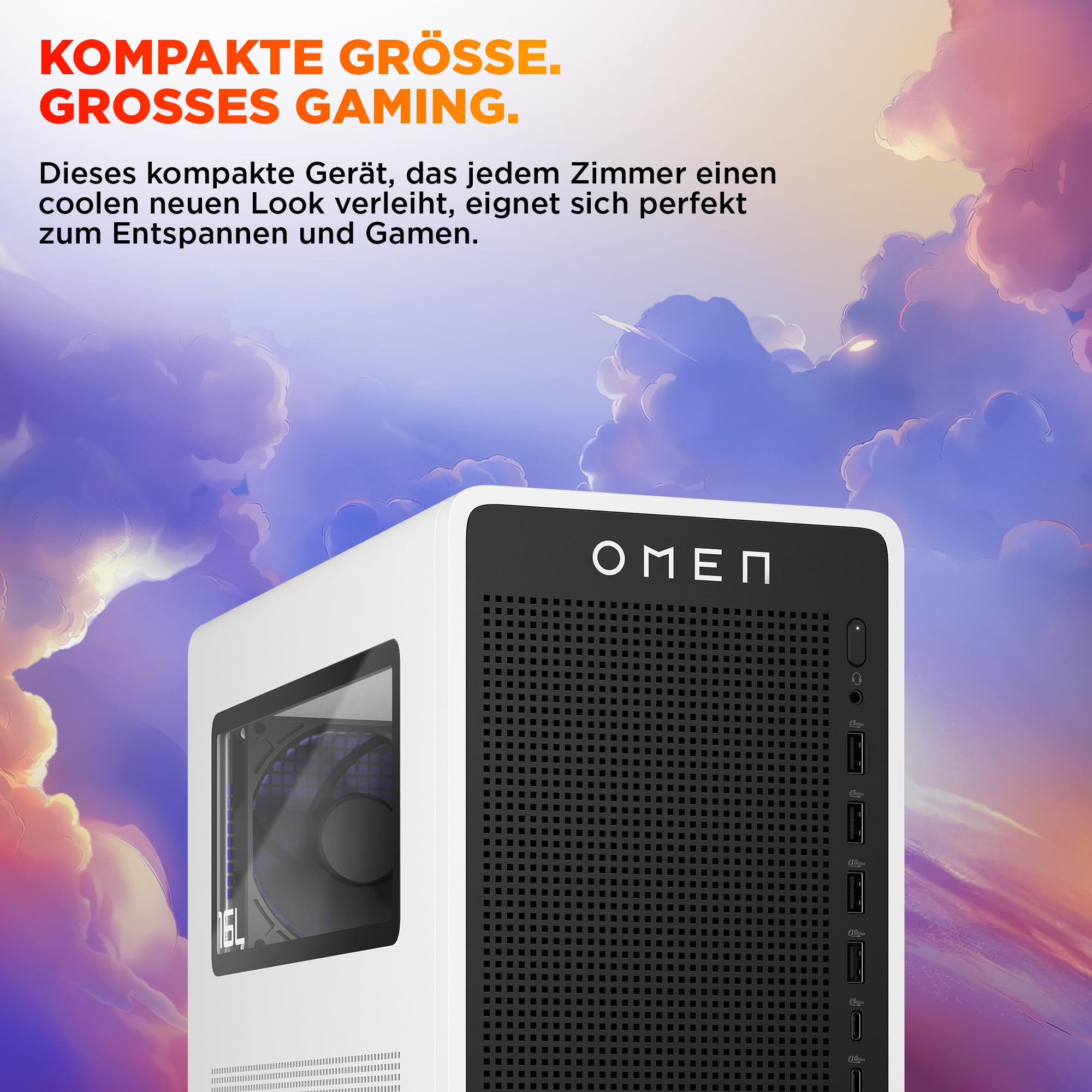 Omen 16L Gaming Desktop PC, Intel Core Ultra 5 225F, 16 GB DDR5 RAM, 1 TB SSD, NVIDIA GeForce RTX 5060 Ti, Windows 11 Home, RGB-Beleuchtung, Weiß