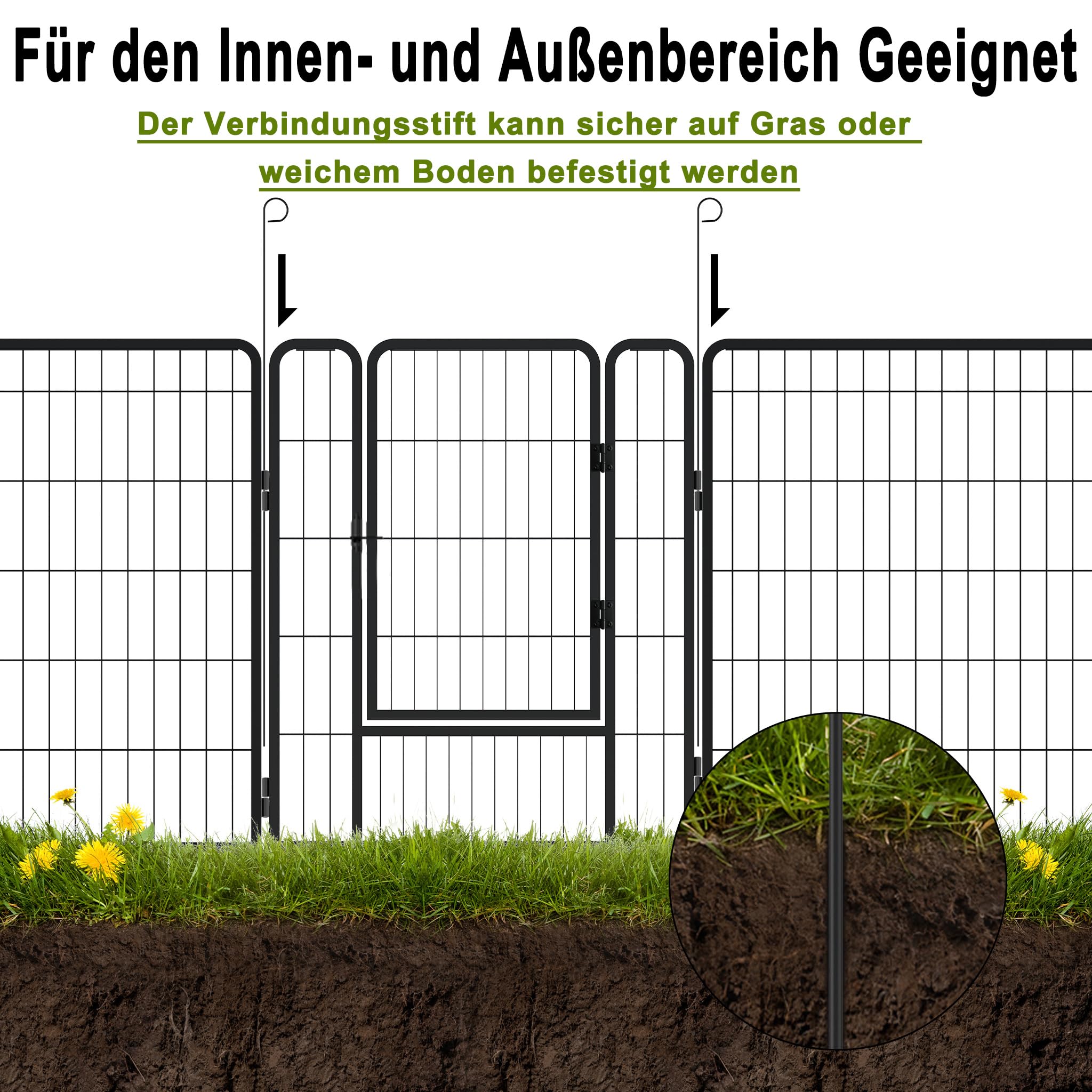 LARS360 Welpenauslauf Hundelaufstall 65x80cm Tierlaufstall 12 Gitterplatten mit Tür, Flexibel und Faltbar für Innen und Outdoor (Mattschwarz)