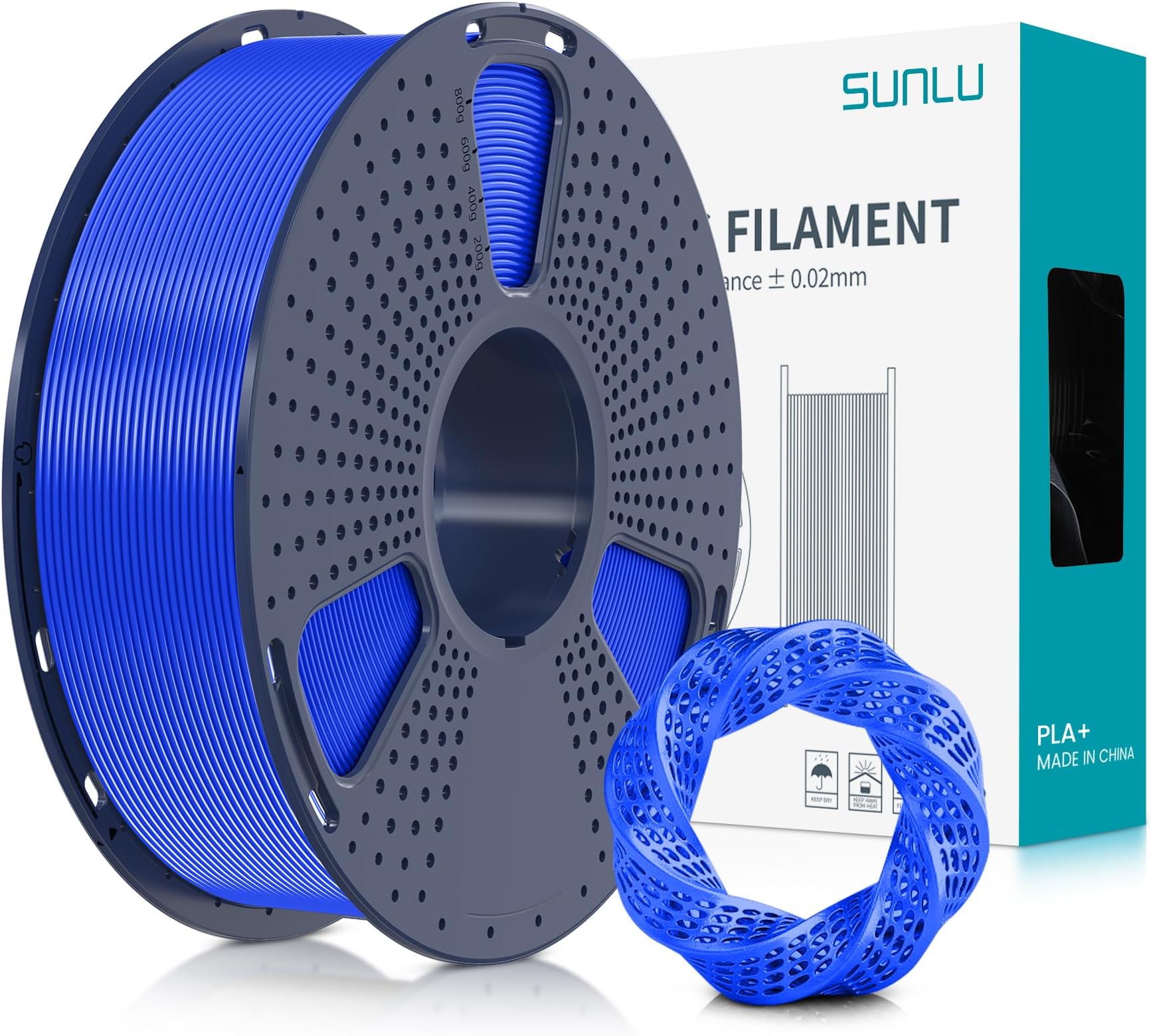SUNLU PLA Plus 3D Printer Filament, 1.75mm PLA+ 3D Filament for FDM 3D Printer & 3D Pens, Neatly Wound Filament, Strong and Toughness, Dimensional Accuracy +/- 0.02 mm, 1KG Spool(2.2 LBS), Blue