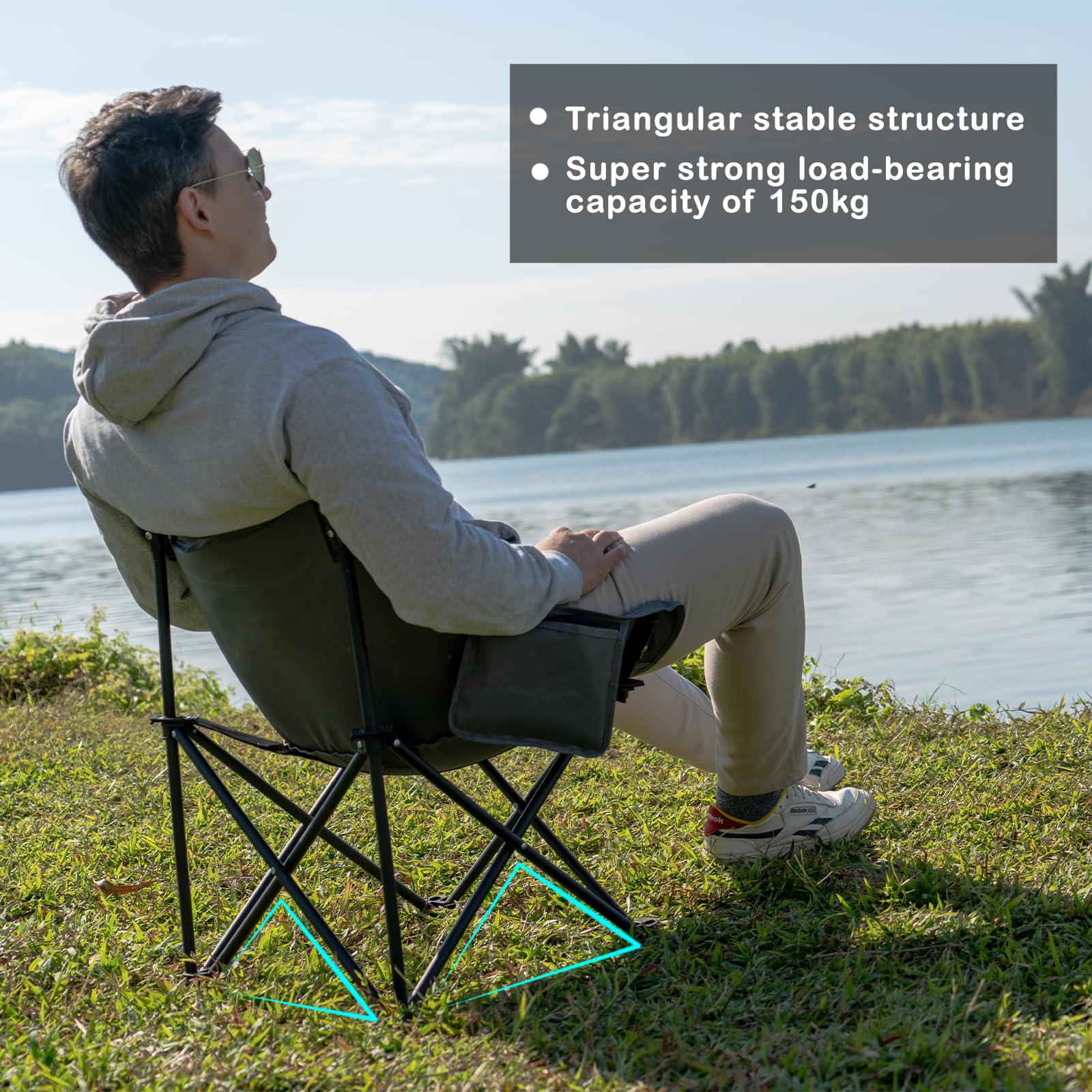COSTWAY Opvouwbare campingstoel, hoge klapstoel met zijtafel, afneembare voetensteun, bekerhouder, vouwstoel, regisseursstoel, visstoel voor jacht, vissen, kamperen, draagvermogen 150 kg
