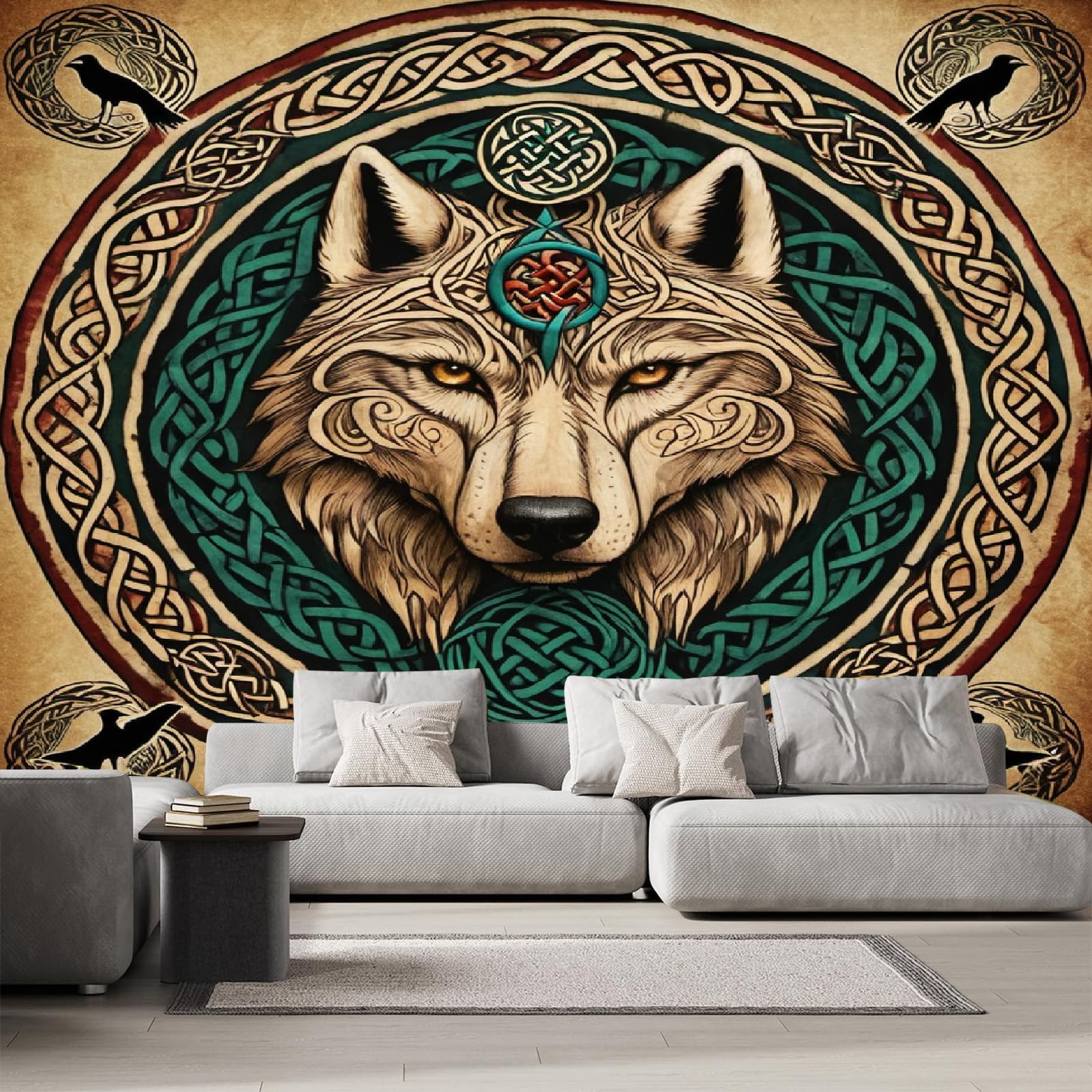 Papier peint panoramique loup viking tapisserie murale 3D salon chambre 300x230