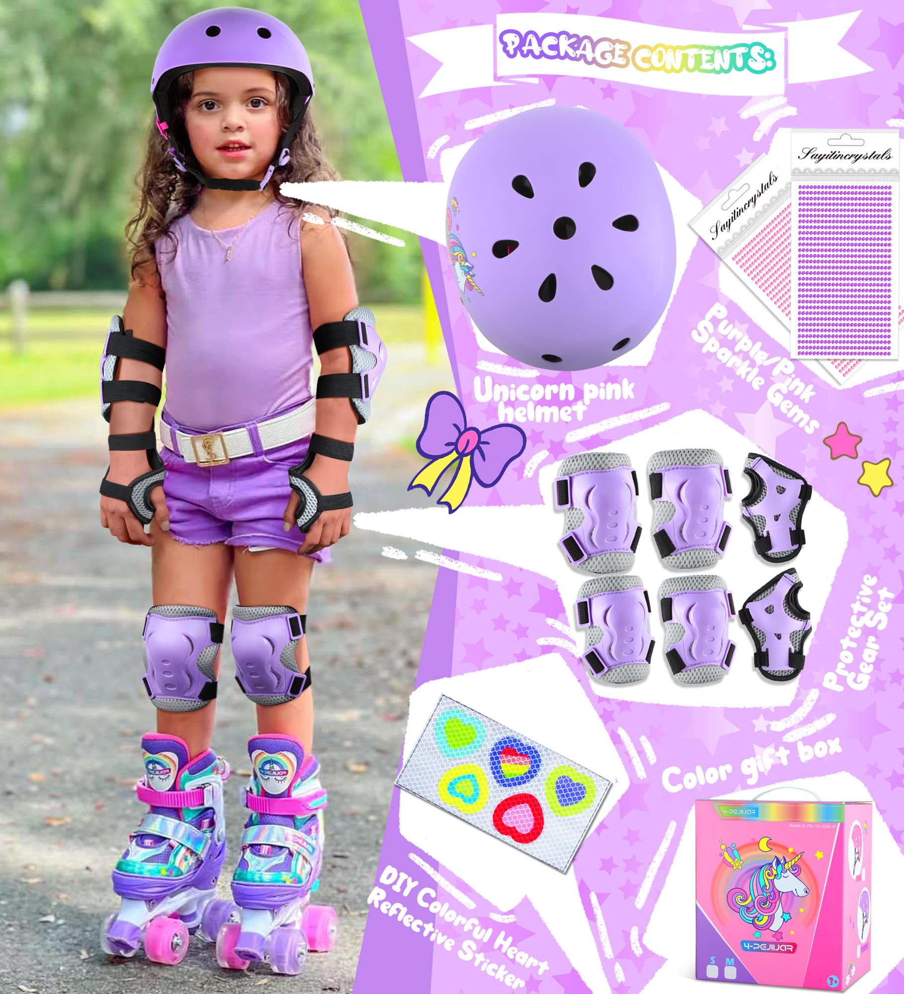 Unicornio Protección para Patines Infantiles Rodilleras para niñas Protecciones Skate Niño con Bolsa de Cordón para Patinaje Skateboard Monopatín Bicicletas — view 2