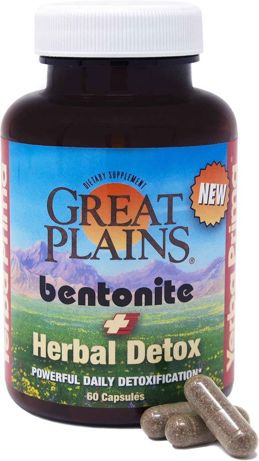 Yerba Prima Bentonite Clay Plus Herbal Detox – 60 Veggie Capsules – Natural Cleansing Supplement
