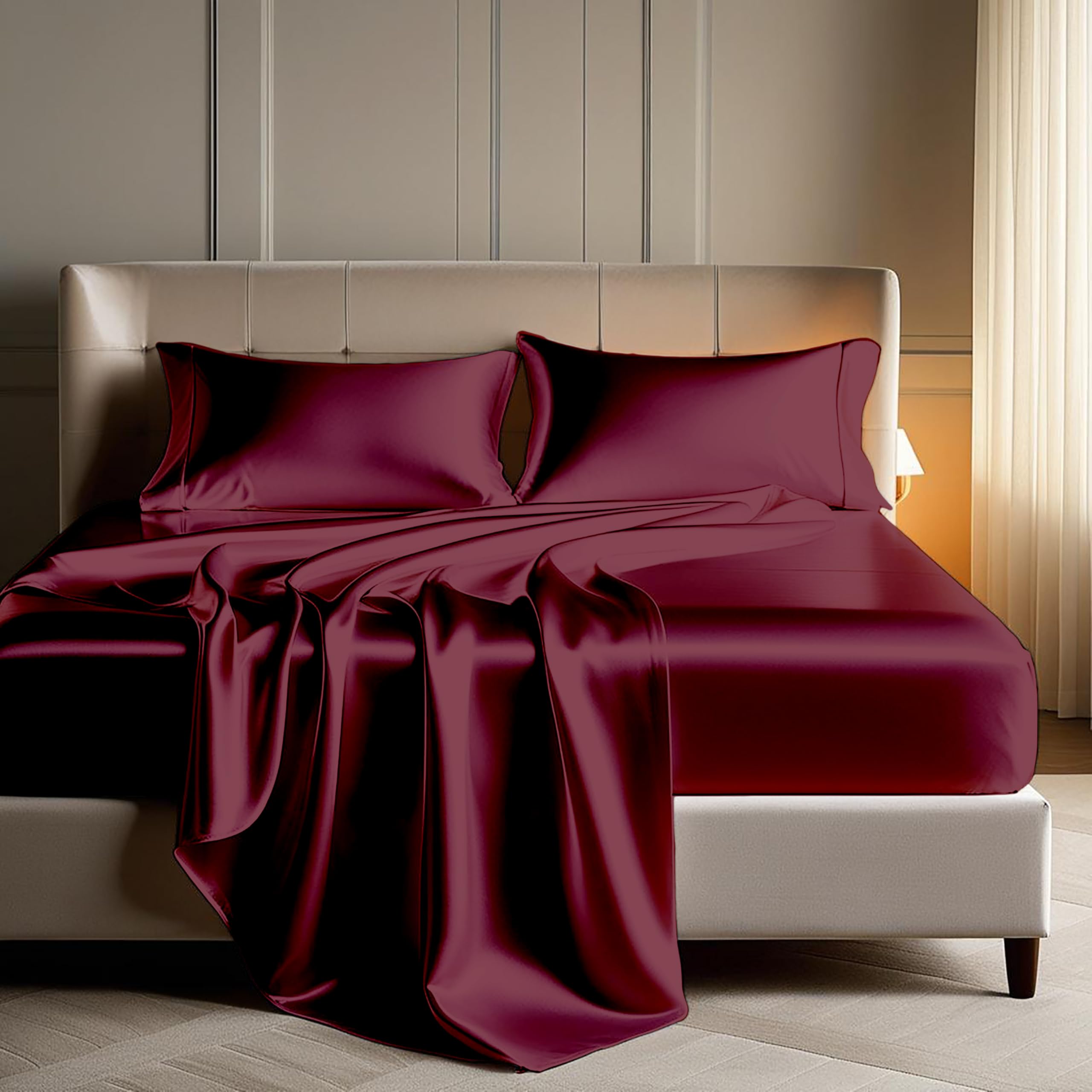King Size Satin Bedsheets - Luxurious Midnight Black -32 King Size Satin Bedsheets - Luxurious Midnight Black -32