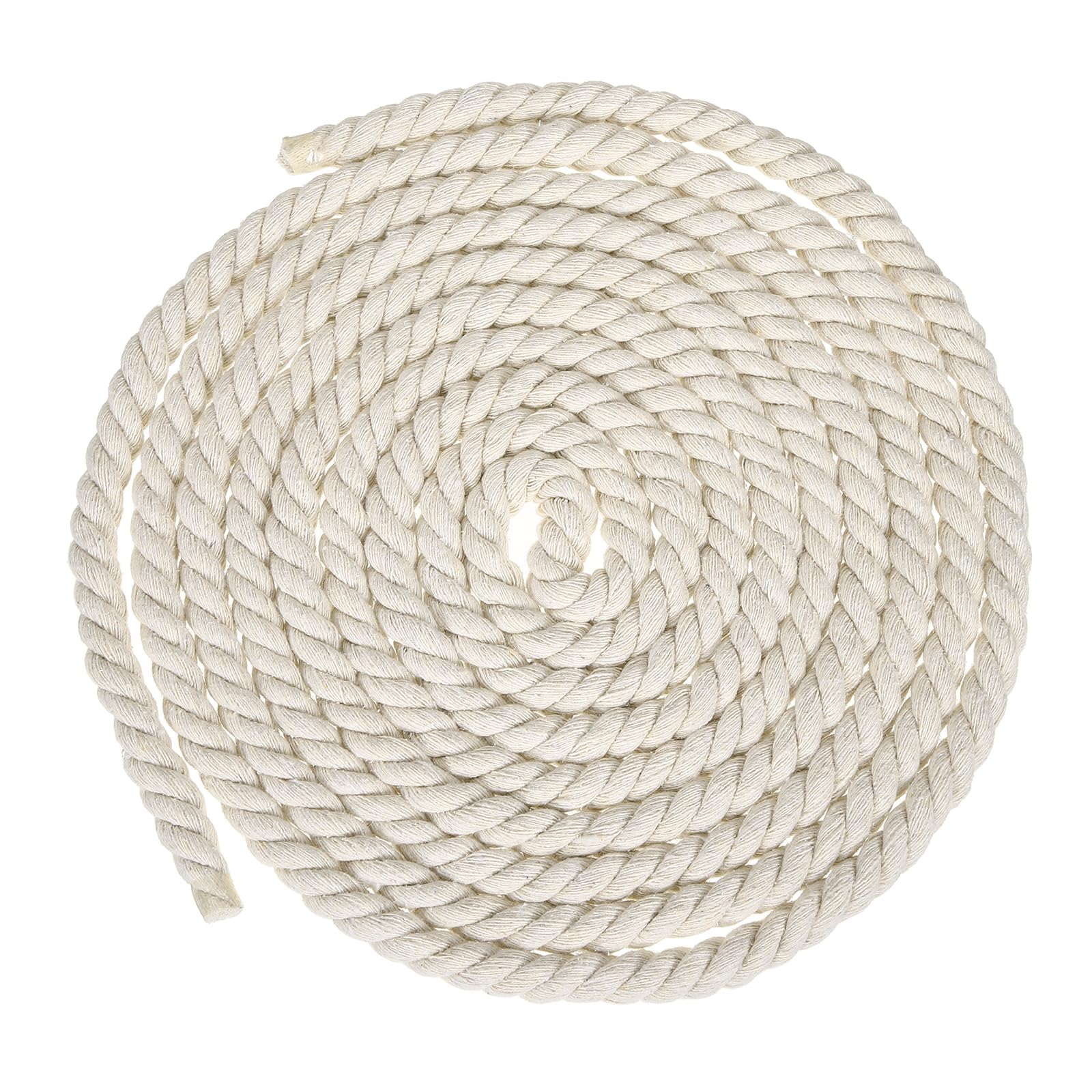 sourcing map 12mm x 14.8 Feet Beige Cotton Rope, 3 Strand Clothes Line Outdoors Twisted Braided Thick Macrame Cord for DIY Wall Hanging Plant Hanger Knotting Clothesline