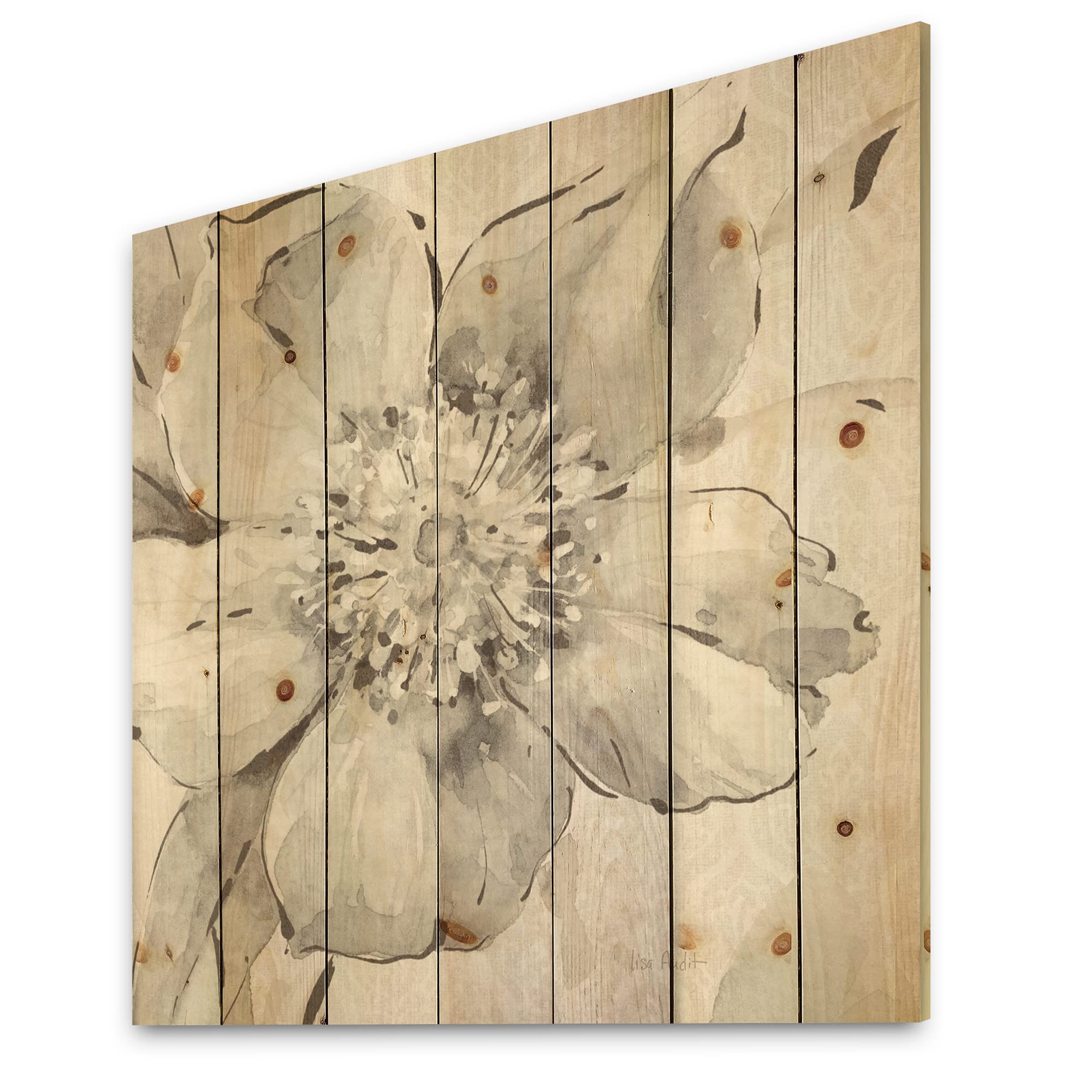 Indigold Grey Peonies Iii Traditional Wood Wall Decor, Grey Wood Wall Art, Large Floral Wood Wall Panels Printed On Natural Pine Wood Art