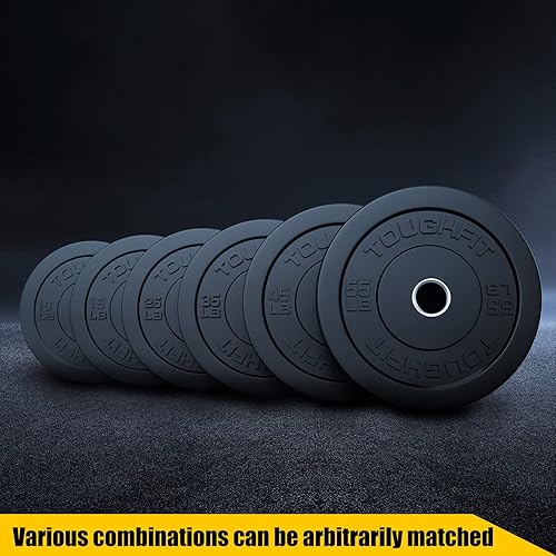Miniatura 4 de ToughFit Placa de parachoques con inserto de acero - Juego de placas olímpicas de goma de 2.0in para entrenamiento de fuerza, tonificación muscular,