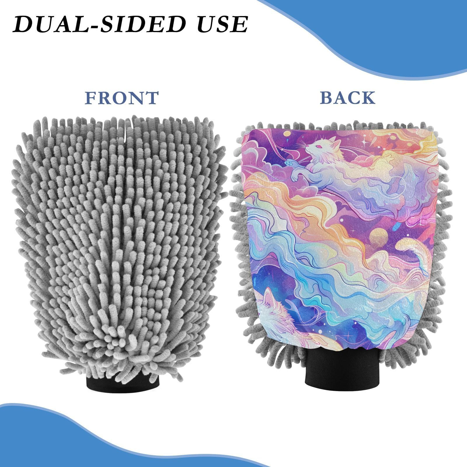 IOACIY Absorbent Microfiber Car Wash Drying Mitts, 2 Pack, Scratch-Free & Lint-Free, Rich Foam, Highly Absorbent, Double Sided, Wash Mitt Perfect for Car Washing, L, Cat (31)