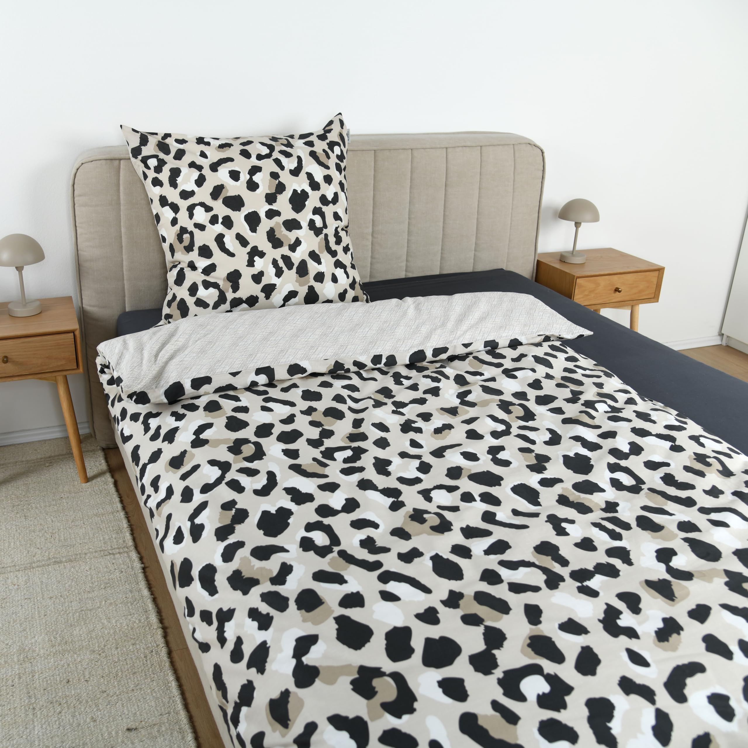 Tom Tailor Renforcé-Bettwäsche Leo, Wendemotiv, 80x80 cm + 135x200 cm, mit Reißverschluss, 100% Baumwolle, Beige (Anthracite & Sunny Sand)