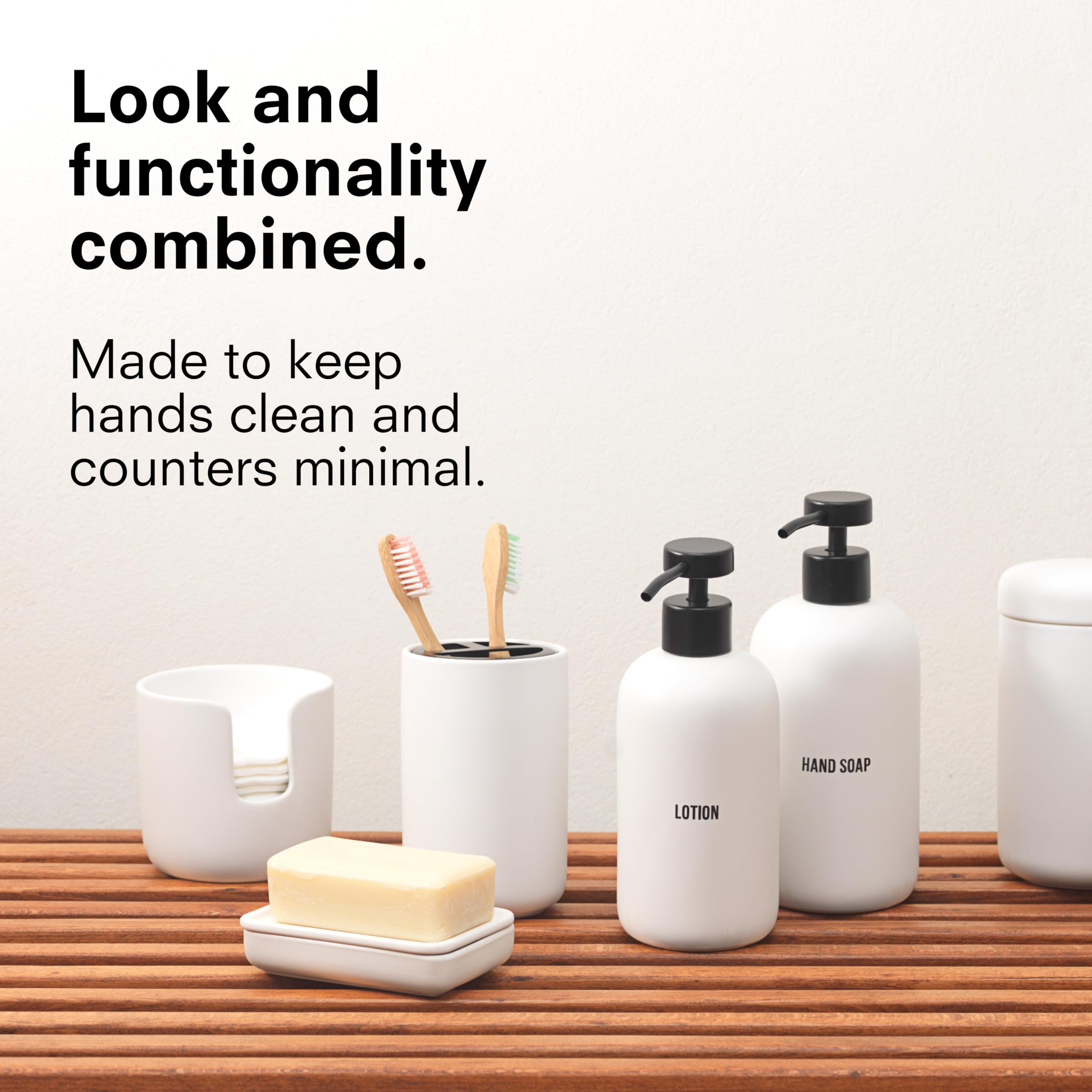 Public Goods Ceramic Hand Soap Dispenser Pump for Bathroom and Kitchen | Liquid Hand Soap Refill Bottle | Made Stoneware and Black Stainless Steel | 16 Oz Dispenser