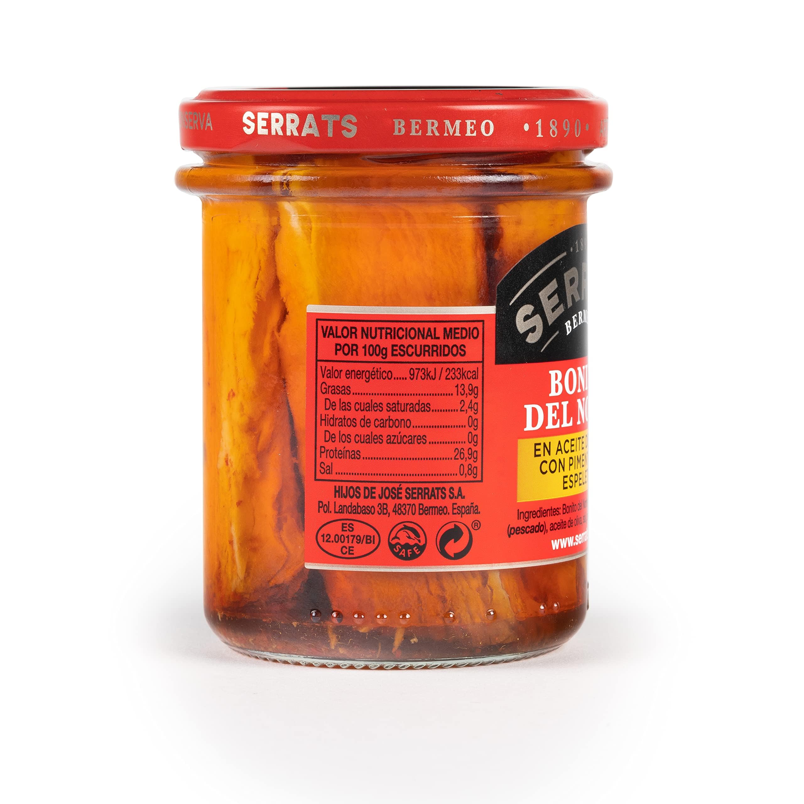 CONSERVAS SERRATS - Tonno Bianco del Cantabrico con Peperoncino di Espelette - 6 Lattine x 190g (Totale: 1140g) - Lavorazione Artigianale dal 1890 - Senza Glutine - Ricco di Omega 3