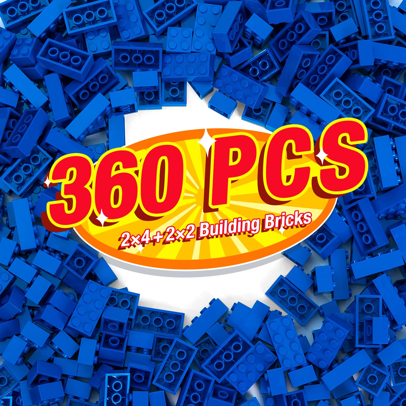 MANNIDOO 360 Pieces Building Bricks, Classic Basic Flats Parts and Pieces - 2x4 Brick x200 and 2x2 Brick x160, Moc Building Bulks Compatible with All