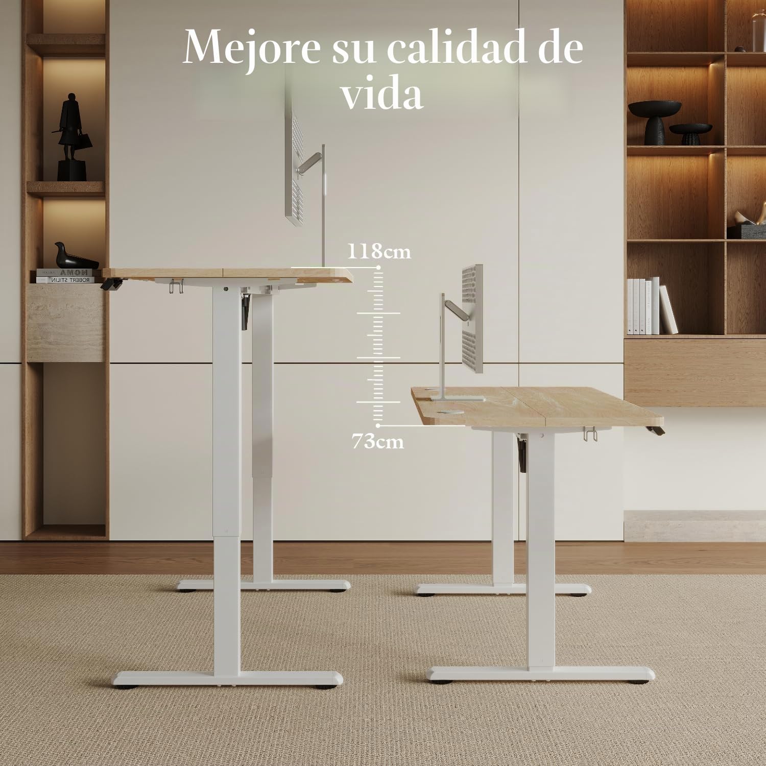Airfish Escritorio Regulable en Altura con USB, Escritorio eléctrico con función de Memoria, escritorios eléctrico Regulable en Altura 73-118cm,100x60cm,Beige