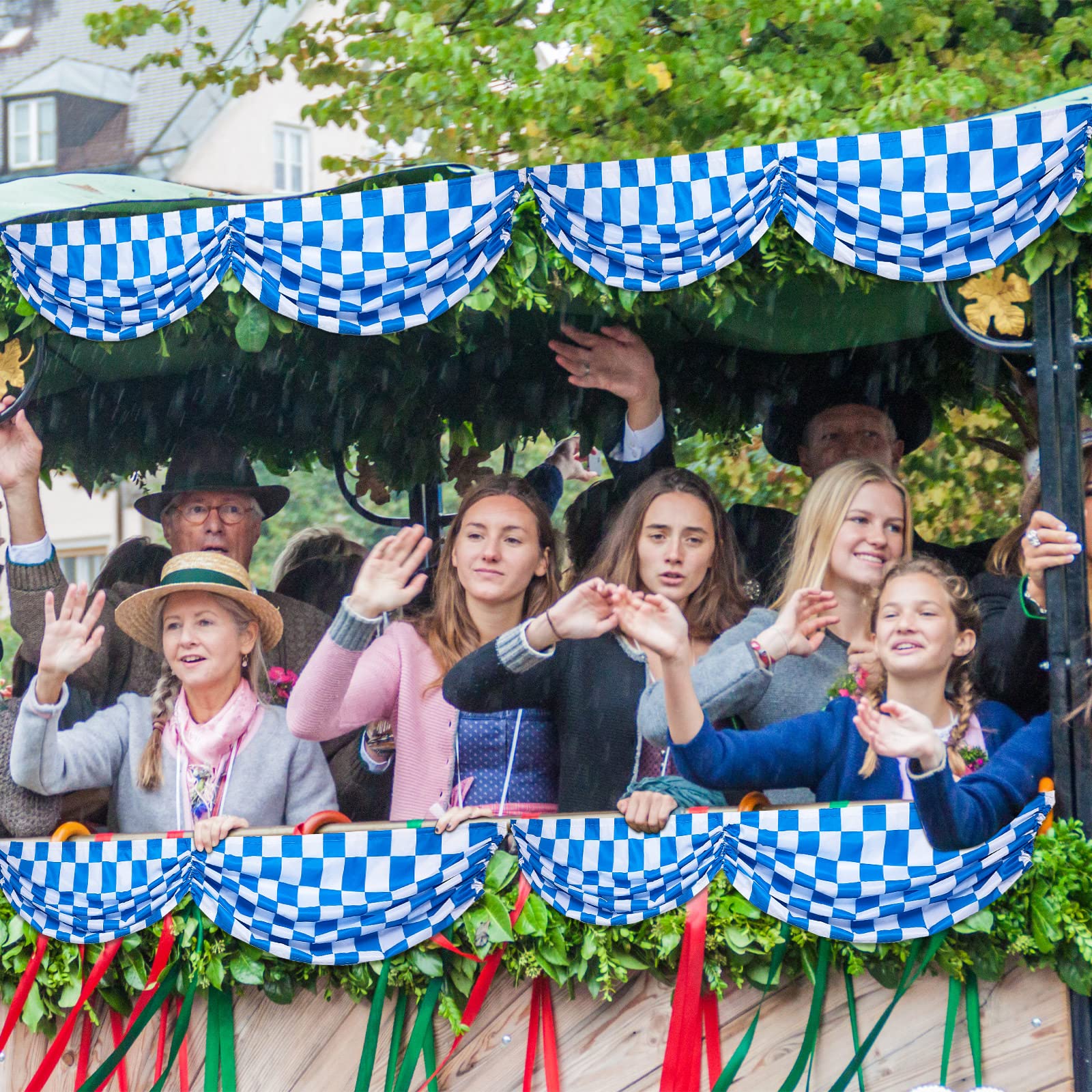 Oktoberfest Wimpelkette Aus Stoff – Weiß-Blau, 90x45 Cm, Für Garten & Partydeko