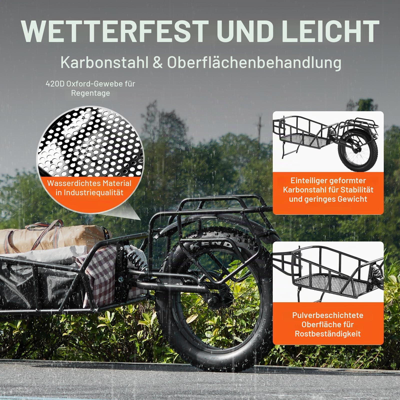 VEVOR Fahrrad-Lastenanhänger, 31,8 kg/125 kg Tragfähigkeit, robuster Fahrradwagen, Schnellentriegelungsstruktur mit Universalkupplung, 50,8 cm Räder, passend für die meisten Fahrradräder, Rahmen aus