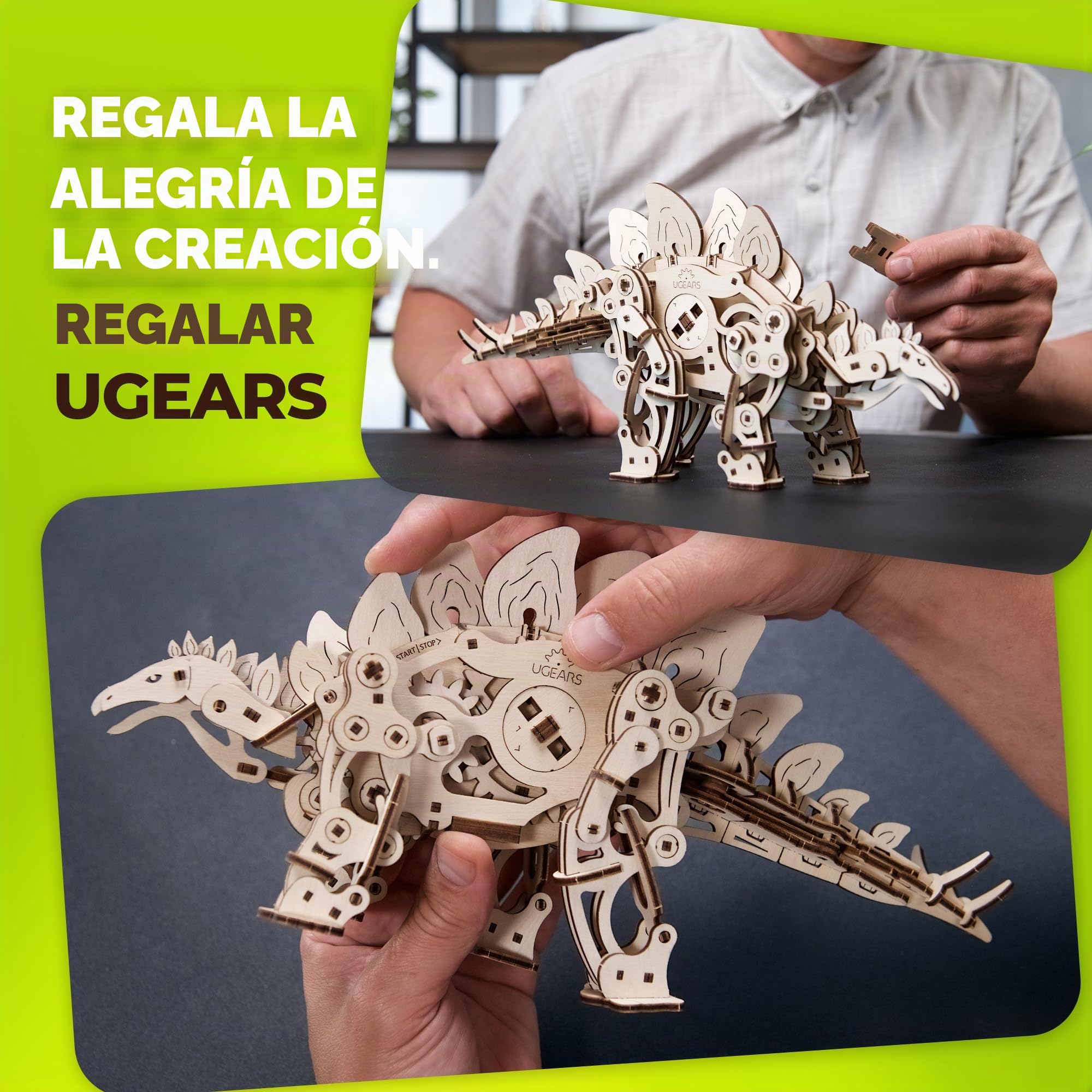 UGEARS Estegosaurio Modelismo Dinosaurio Madera para Construir Adultos - Puzzle 3D Madera Dinosaurios - Maqueta Mecánica con Movimiento Realista Aficionados de Maquetas y Puzzles 3D