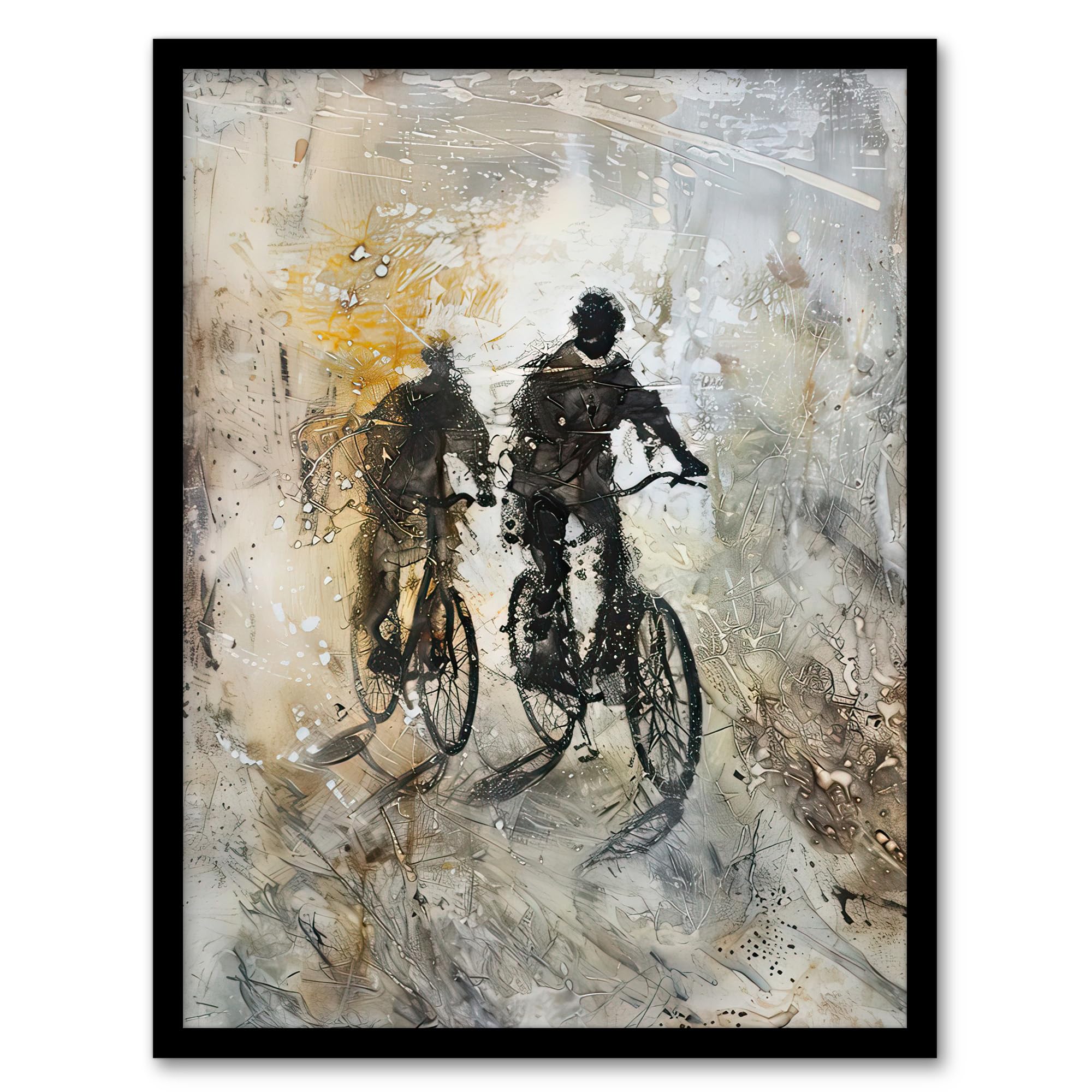Artery8 Two Cyclists Bikes Dark Bubble Painting Artwork Living Room Artwork Framed Wall Art Print 18X24 Inch