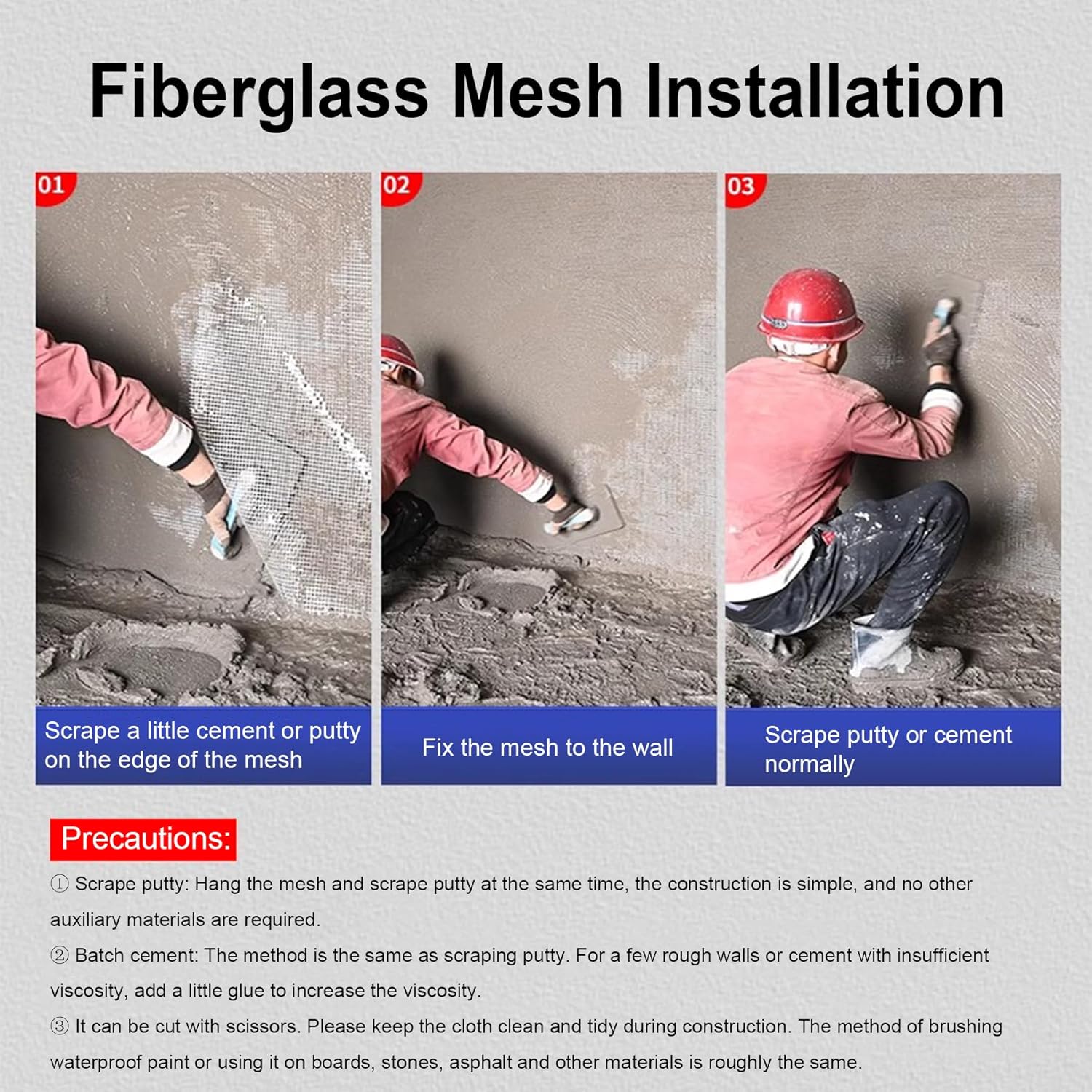 Fiberglass Mesh Roll 39" x164' Stucco Mesh Wall Reinforcement Plastering Mesh Grid Mat 150g/㎡ Encrypted Fiberglass Cloth for Concrete/Seam Patch/Wall Crack/Insulation(Size:1x50m/39 x164')