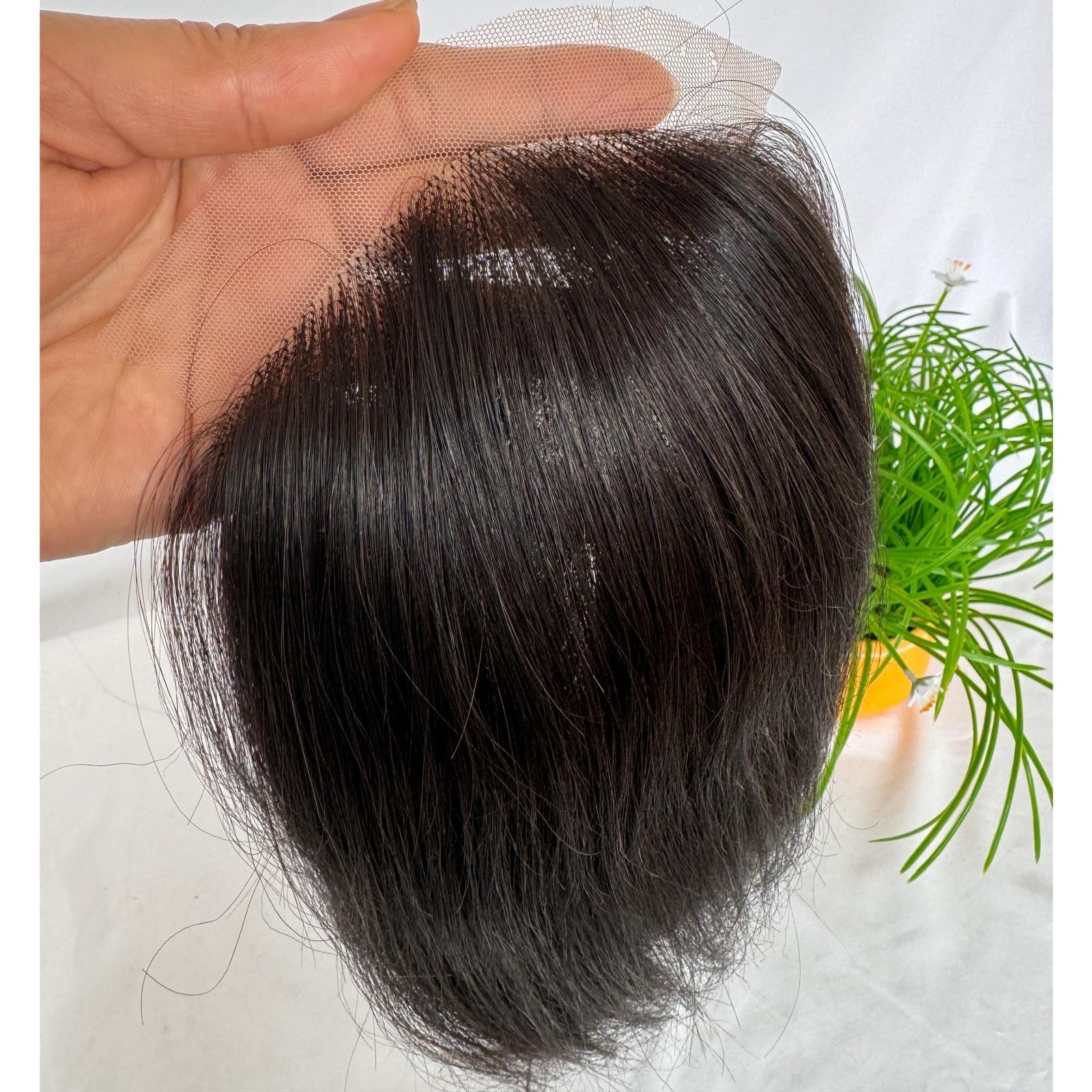 Uomini Frontale in pizzo con toupee da uomo in PU, sistema di sostituzione dei capelli umani for Acconciatura(1B Black Color)
