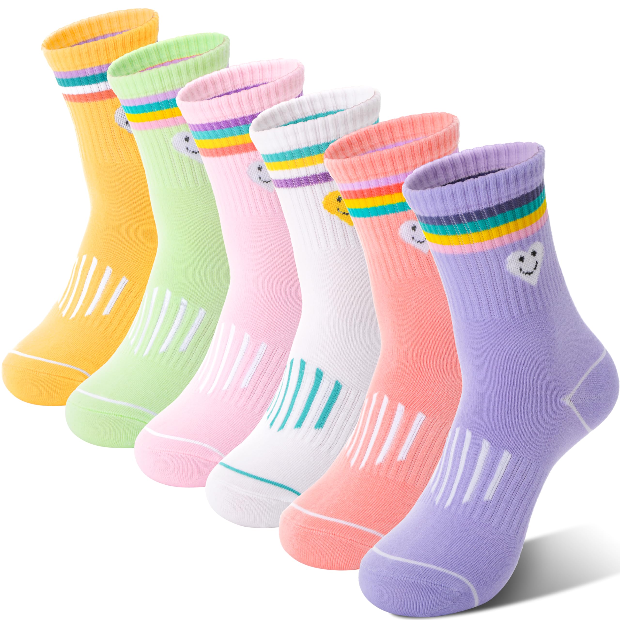 Sandsuced 6 Pairs Girls Kids Socks Athletic Basketball Sport Crew Youth Cotton Soft Breathable Socks for Outdoor