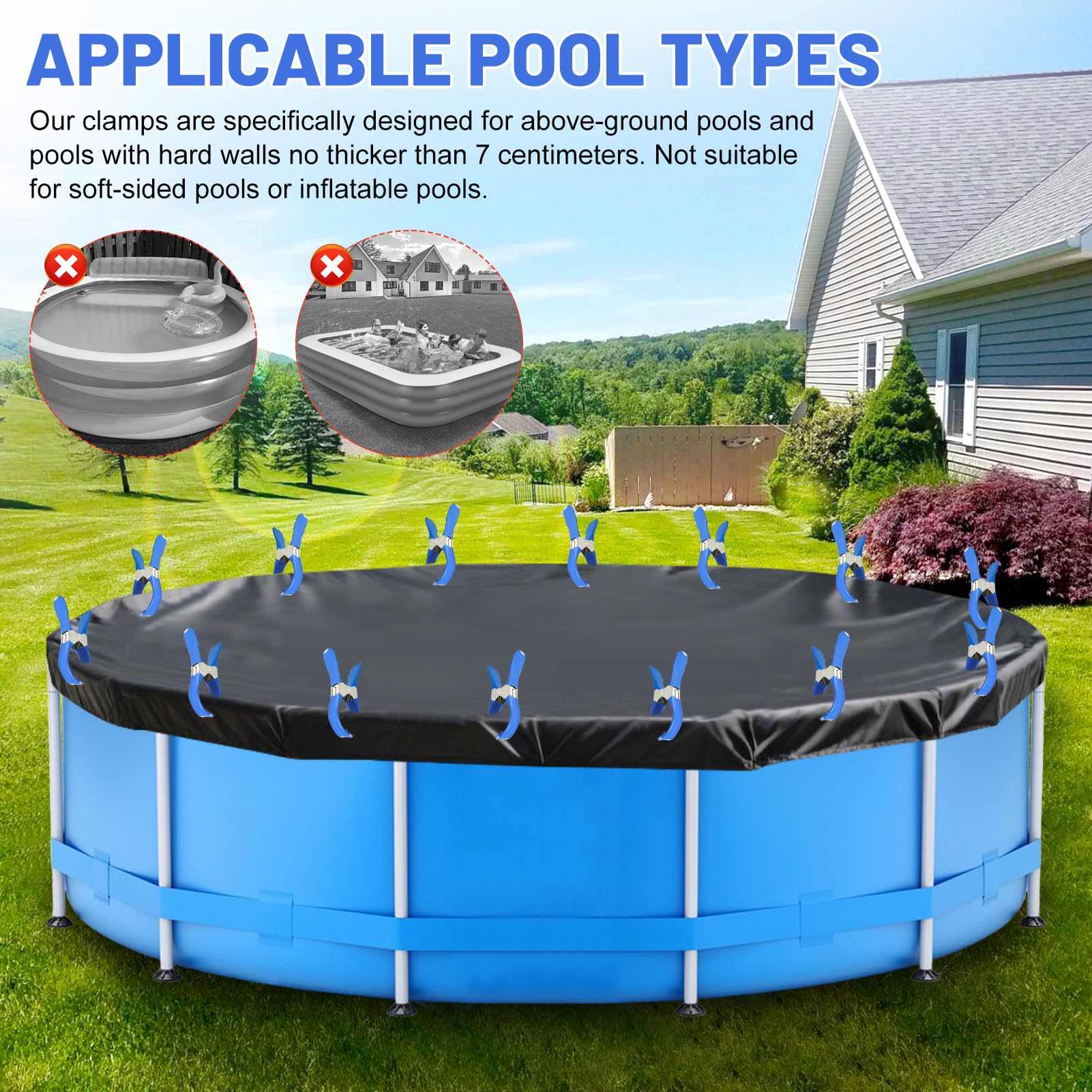 20 Stück Klammern Metall Für Poolabdeckung Klemmzwingen Große Spannweite Für Oberirdische Pool Klammern Für Abdeckplane Federklemme mit Starker Spannkraft Für Poolplane Siloplane Abdeckplane(Blaux20)