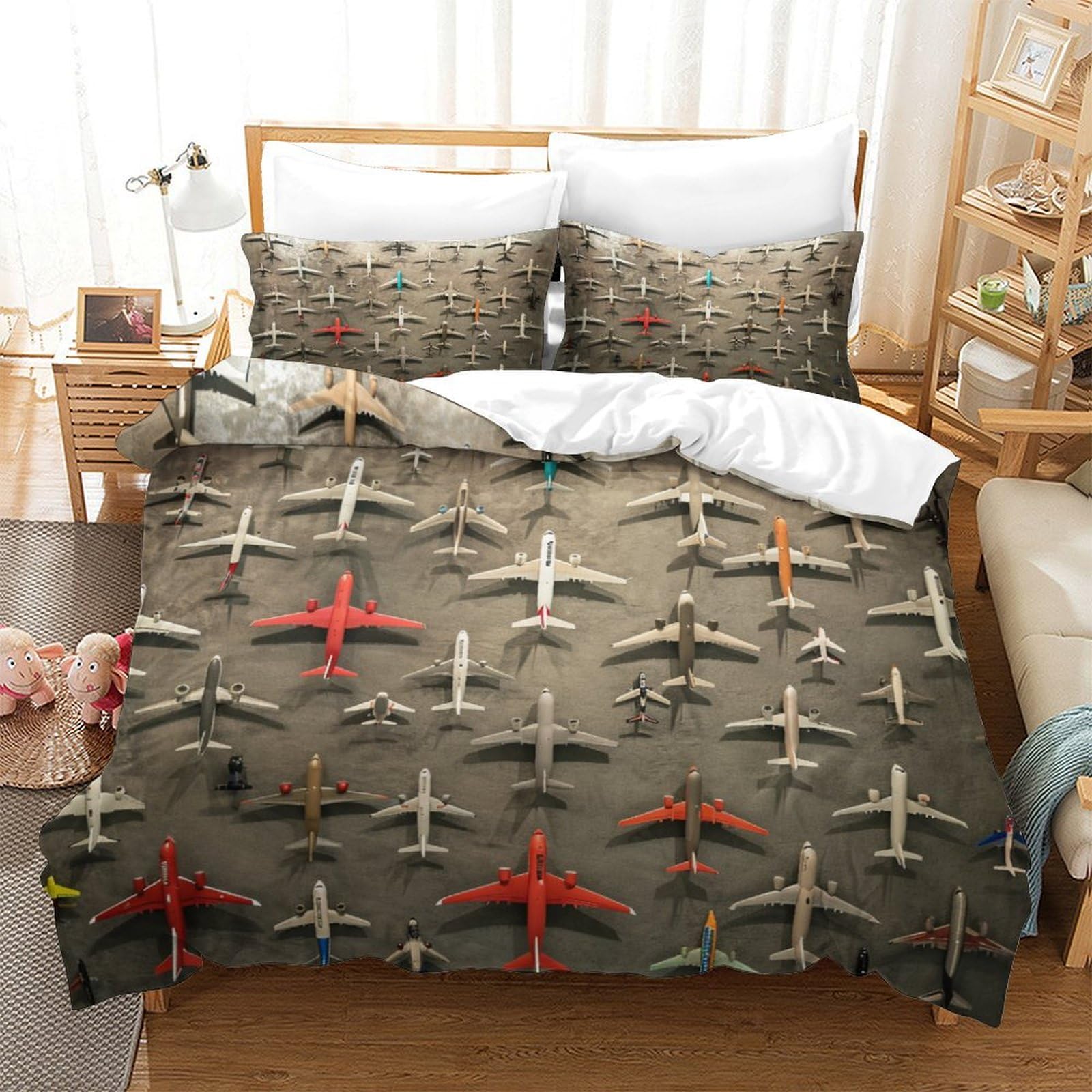 P1S9U7W5Y 3D Printed Aircraft Pattern Duvet Cover Set 3pcs Microfiber Aviation Bedding Set Double（200x200cm）