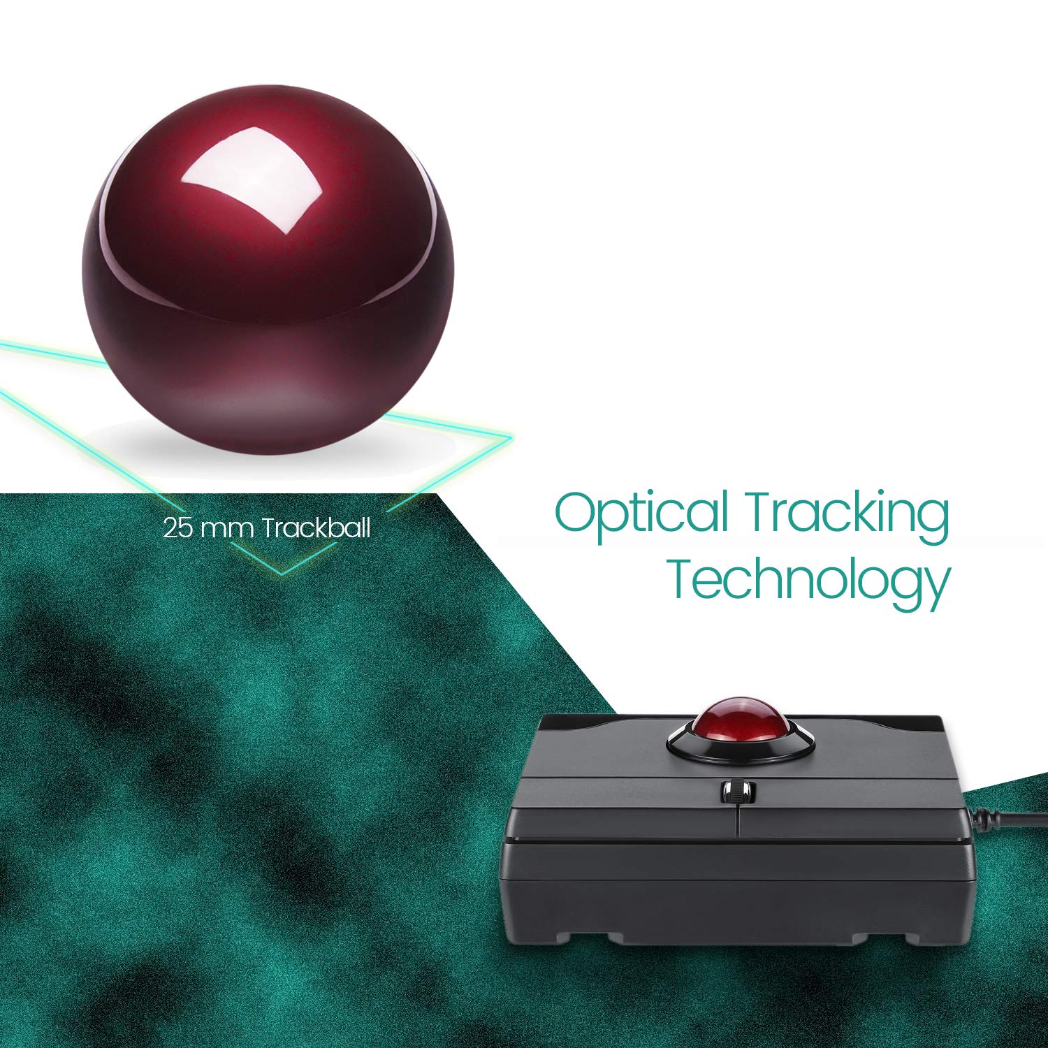 perixx PERIPRO-506 Ratón con USB Trackball Ratón – 100 x 80 x 42 mm – 25 mm Trackball Brillante – Reposapiés Palma de Gel Desmontable – Rueda de desenrollado