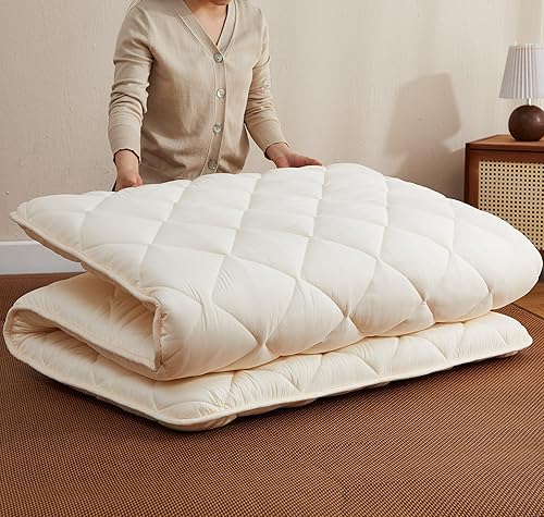 Aircliff Colchón de futón japonés, tapete de tatami, shikibuton, cubrecolchón, colchón enrollable para niños y niñas, tumbona plegable y portátil,