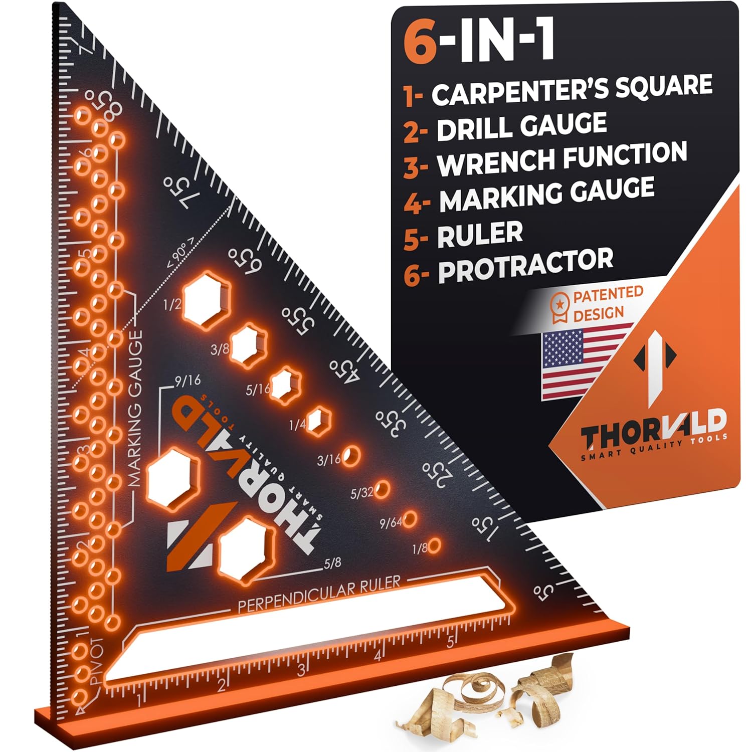 THORVALD 6-in-1 Carpenter Square 7 inch (1/16″ Precision) – T Square Multi-Purpose Carpenter Tools : Wrench, Square, Protractor, Ruler, Marking Gauge, Drill Gauge THORVALD 6-in-1 Carpenter Square 7 inch (1/16″ Precision) – T Square Multi-Purpose Carpenter Tools : Wrench, Square, Protractor, Ruler, Marking Gauge, Drill Gauge