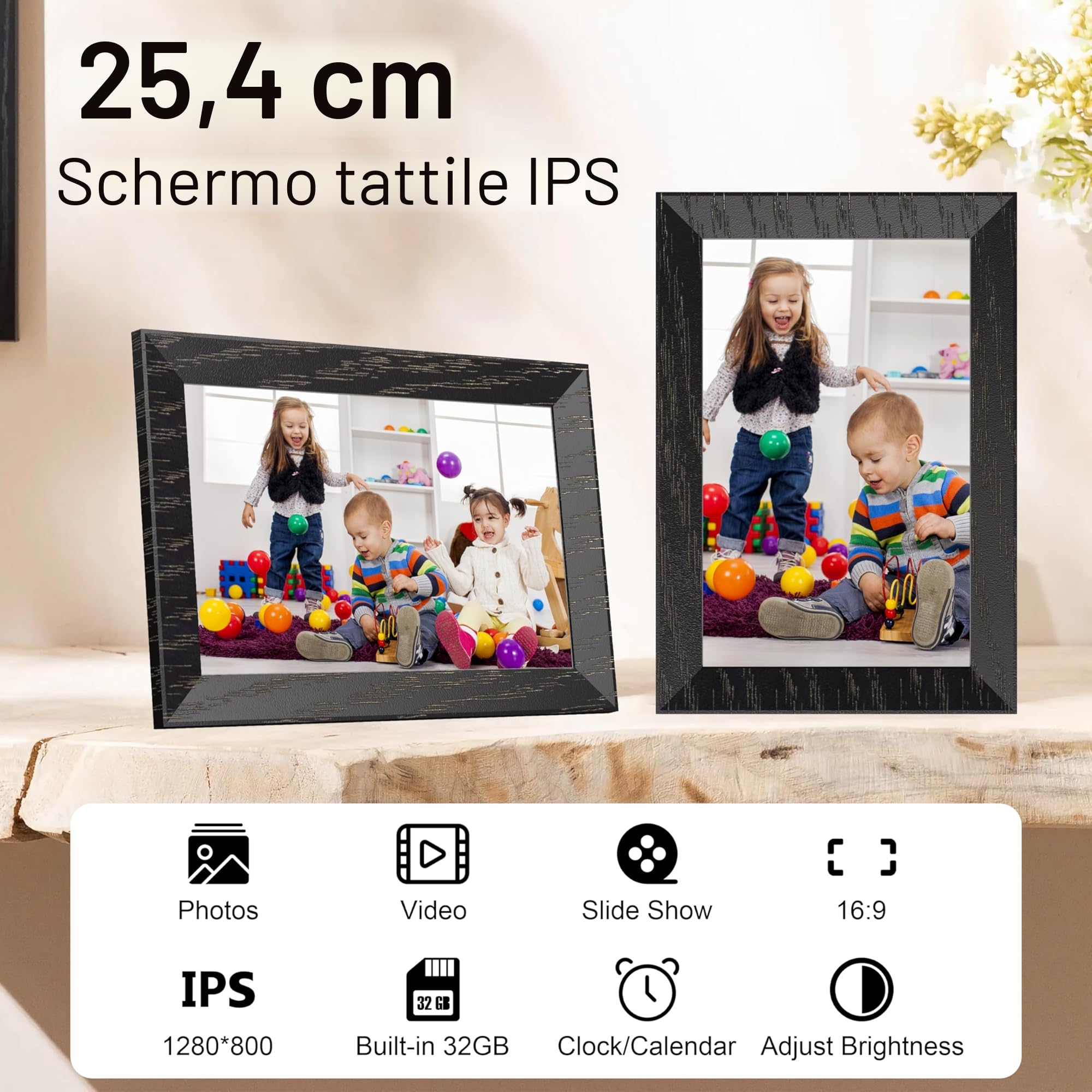 Cornice digitale WiFi - Cornice digitale elettronica da 10,1 Pollici 1280 x 800 HD con memoria da 16 GB, touchscreen IPS con rotazione automatica, controllo tramite app Uhale