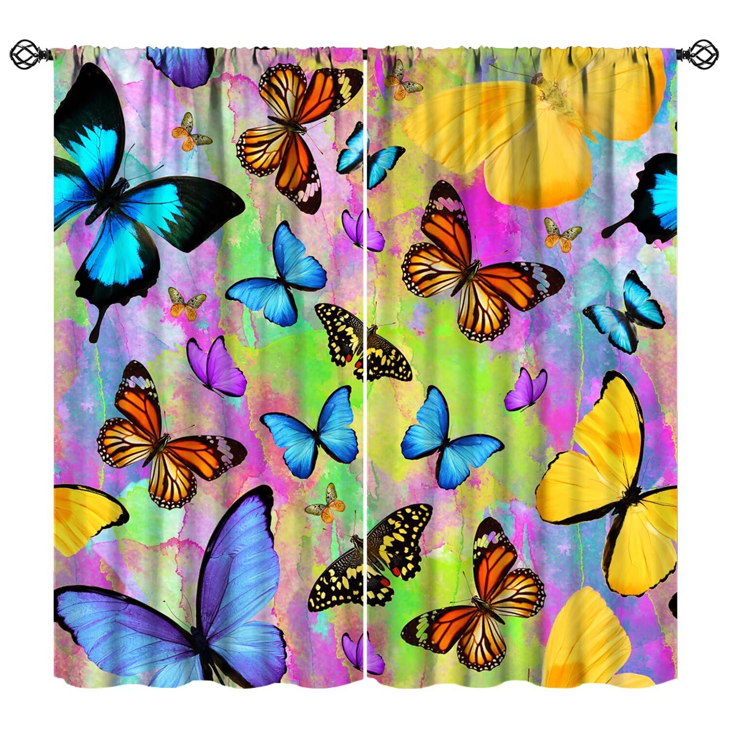 JESTRONRY Butterfly Window Curtains,Fantasy Tropical Butterflies Colorful Background Rod Pocket Window Door Curtains for Kitchen Bedroom Living Room Home Decor 84" W X 84" L (Blackout)