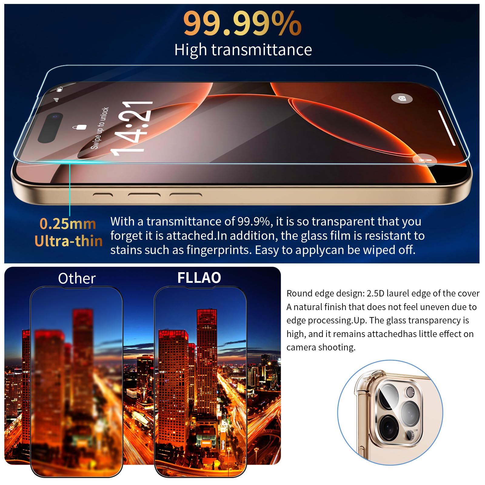 FLLAO 4 in 1 Cover per iPhone 16 Pro con 2 Pellicola Vetro Temperato e 1 Pellicola Protezione Fotocamera, [Protezione Antiurto Militare] Antishock Custodia per iPhone 16 Pro, Trasparente